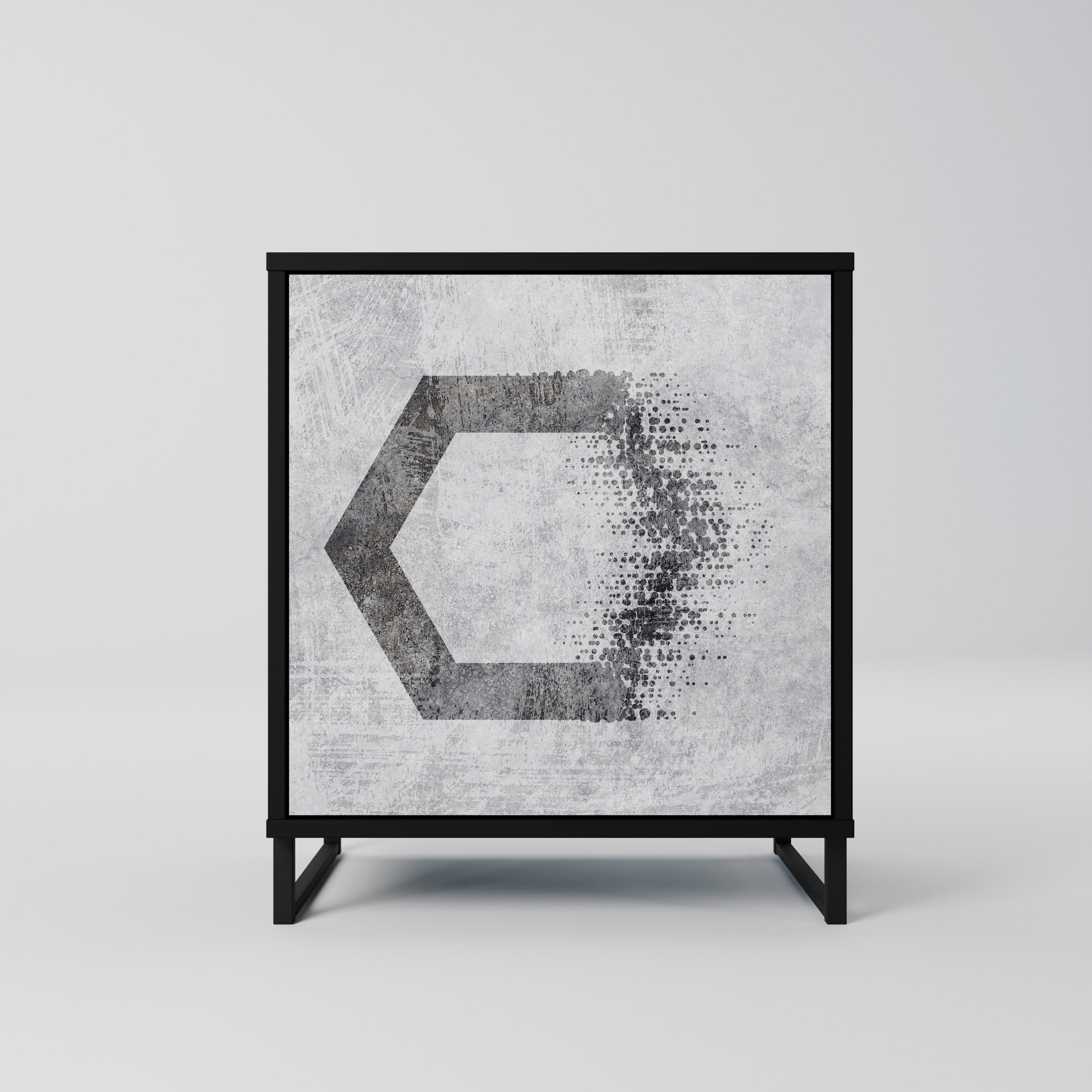 Figuras hexagonales. Aparador de una puerta en acabado negro.