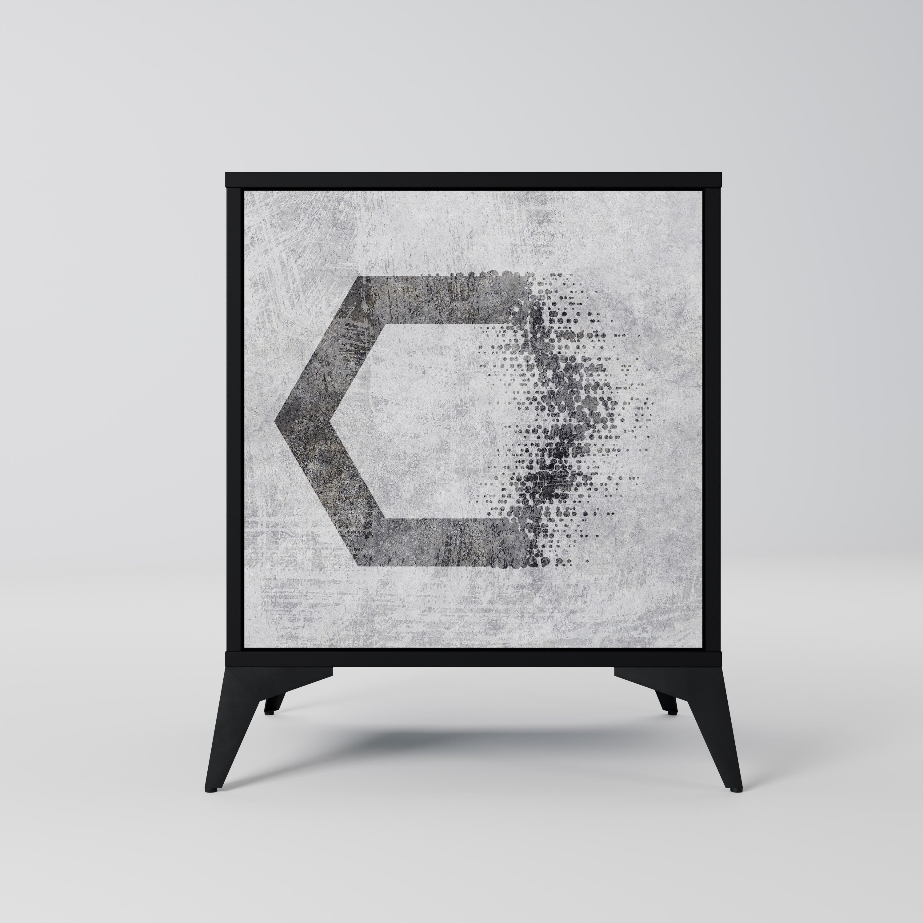 Figuras hexagonales. Aparador de una puerta en acabado negro.