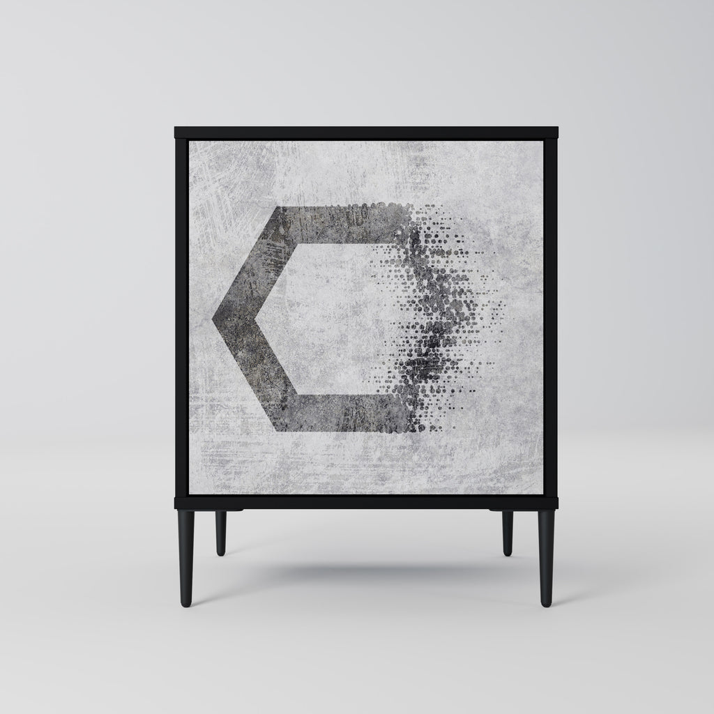 Figuras hexagonales. Aparador de una puerta en acabado negro.