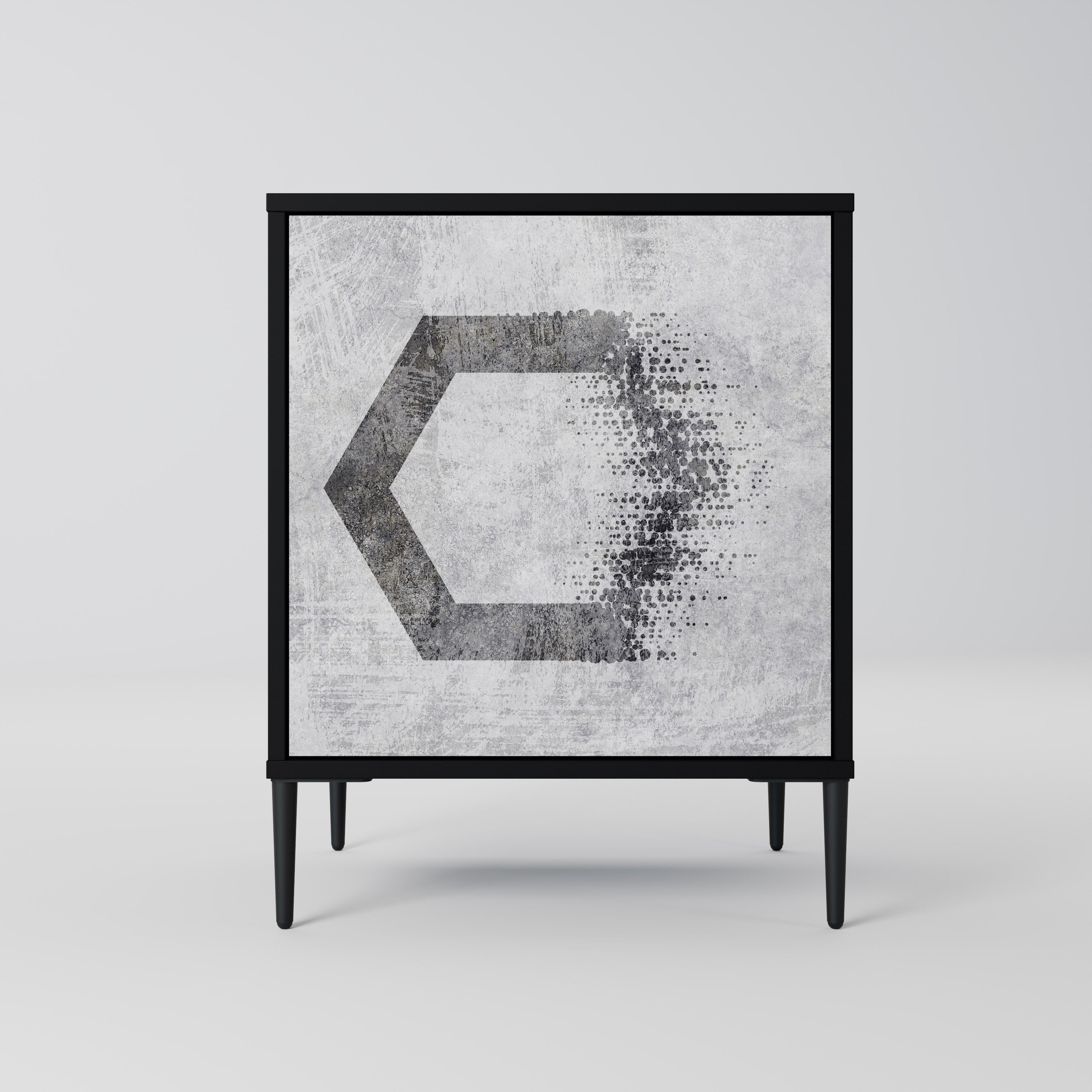 Figuras hexagonales. Aparador de una puerta en acabado negro.