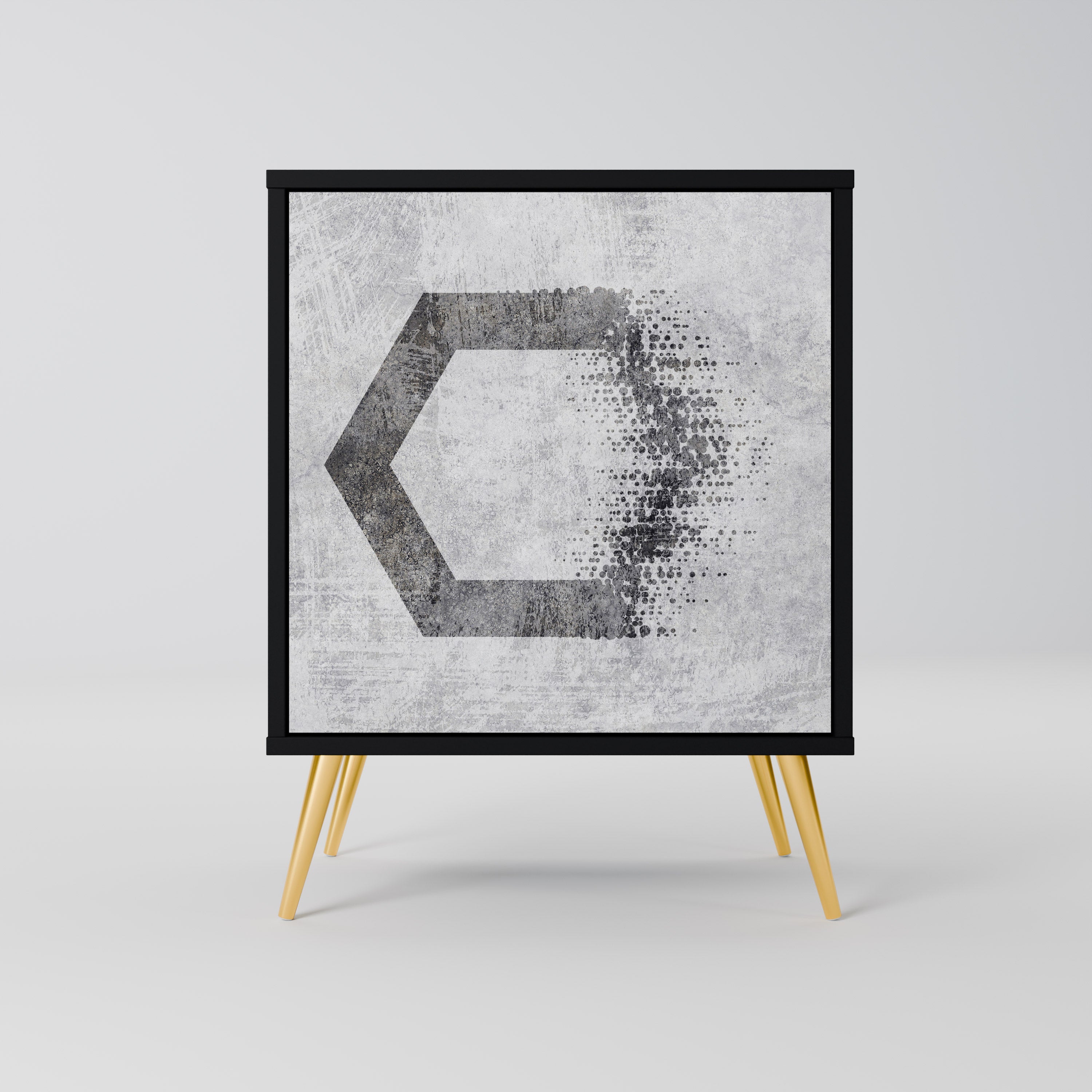 Figuras hexagonales. Aparador de una puerta en acabado negro.