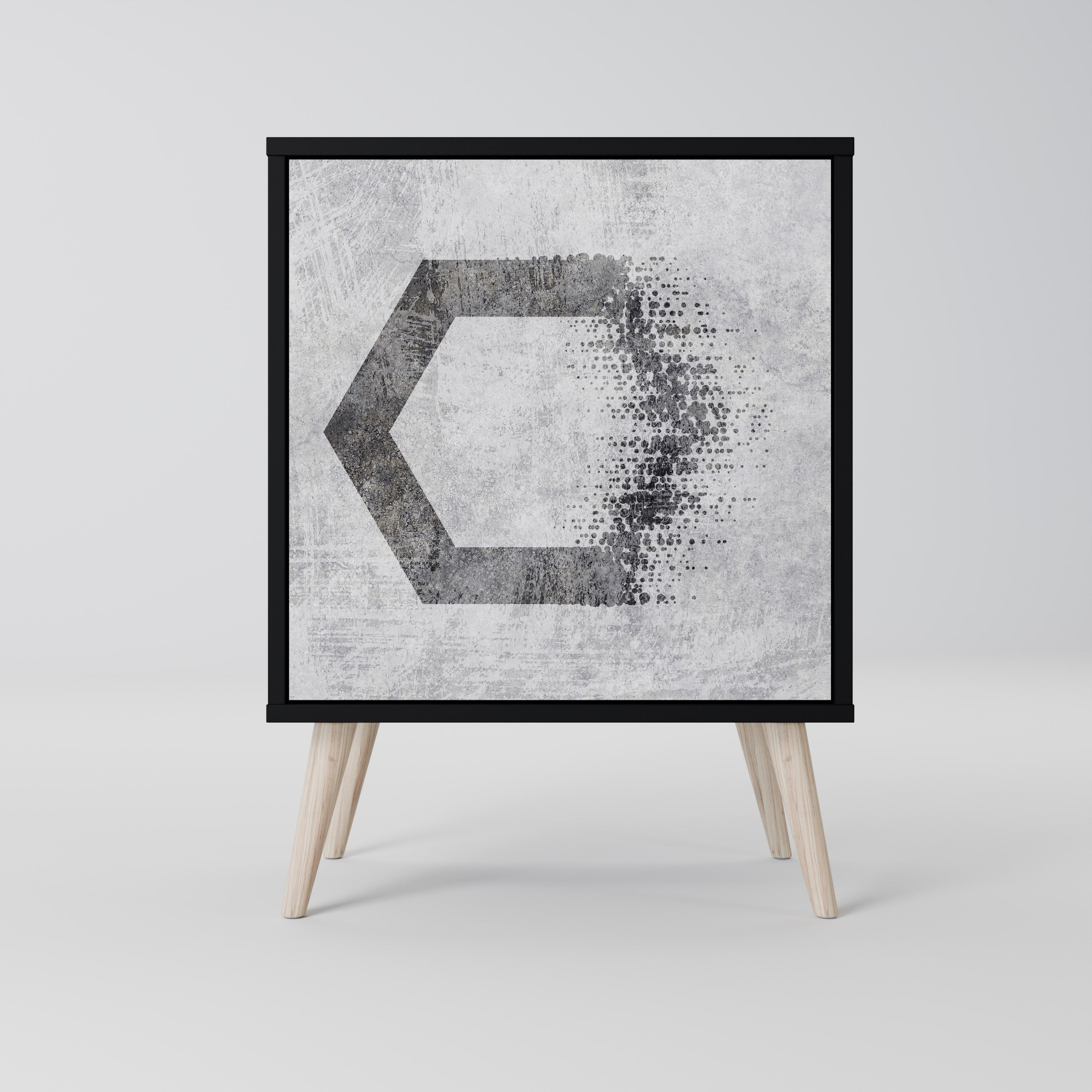 Figuras hexagonales. Aparador de una puerta en acabado negro.