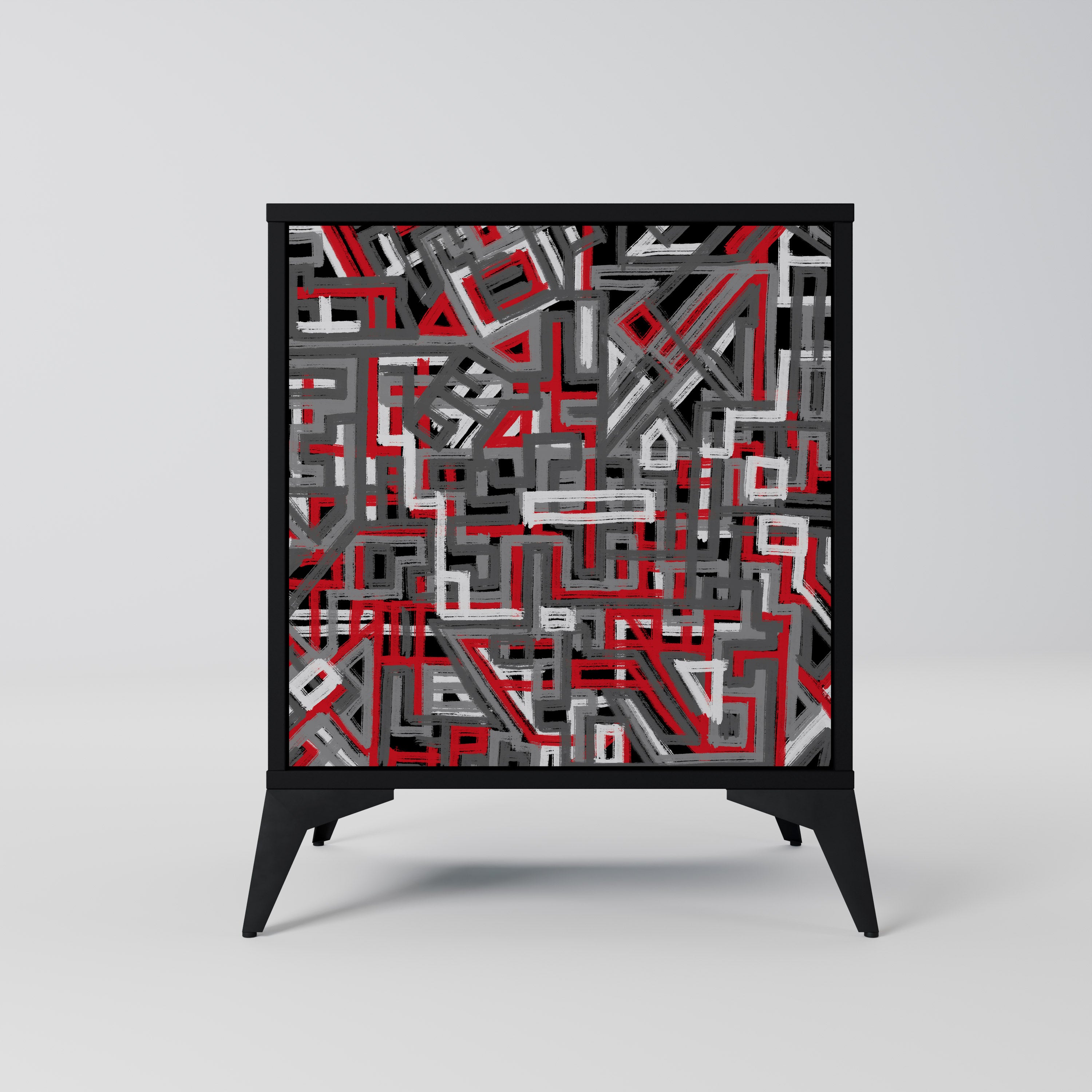 BROKEN LINES 1-Door Sideboard in Black Finish