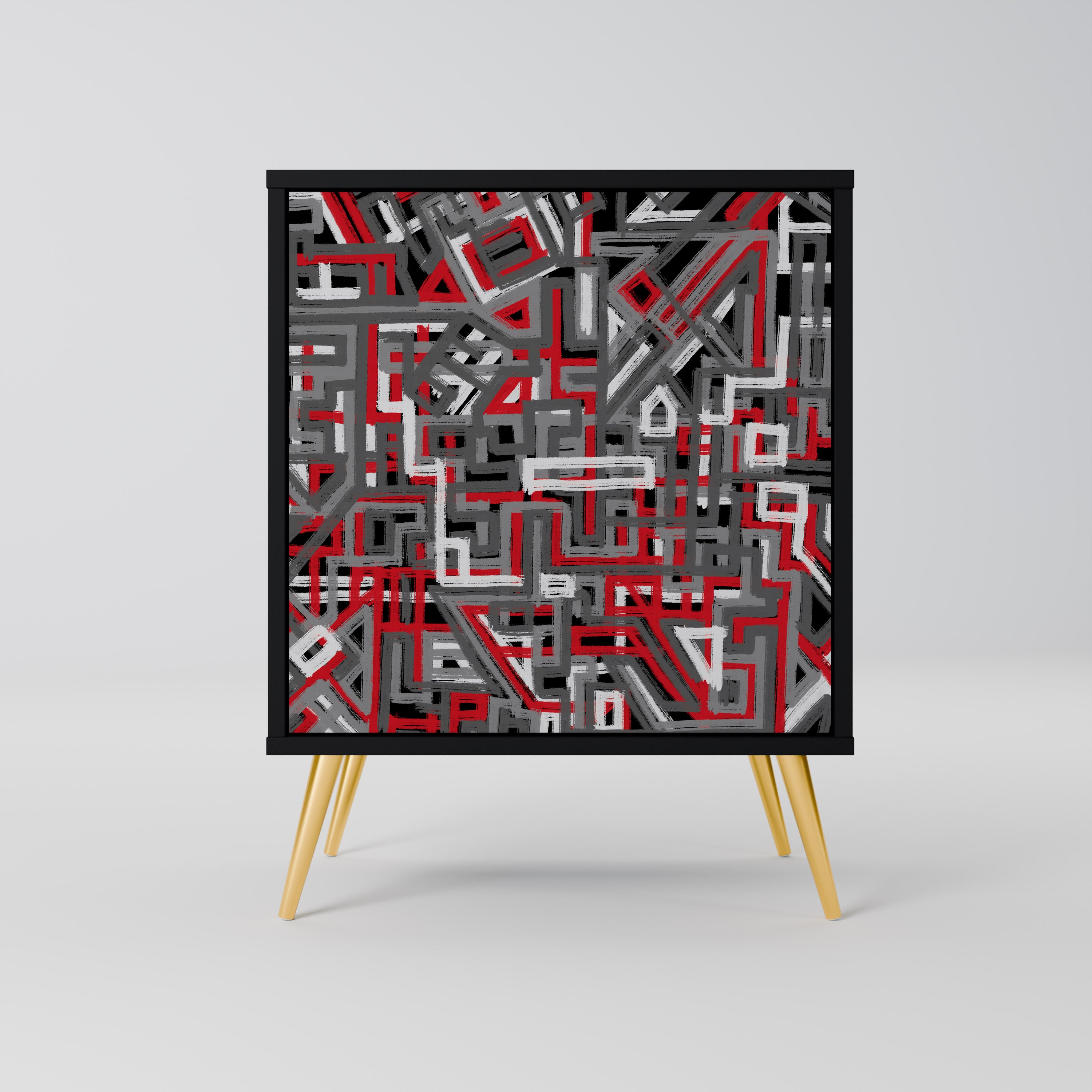 BROKEN LINES 1-Door Sideboard in Black Finish