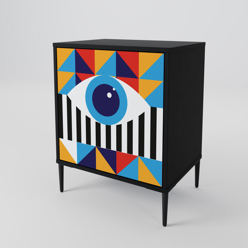 ABSTRACTION AND GEOMETRY 1-Door Sideboard in Black Finish