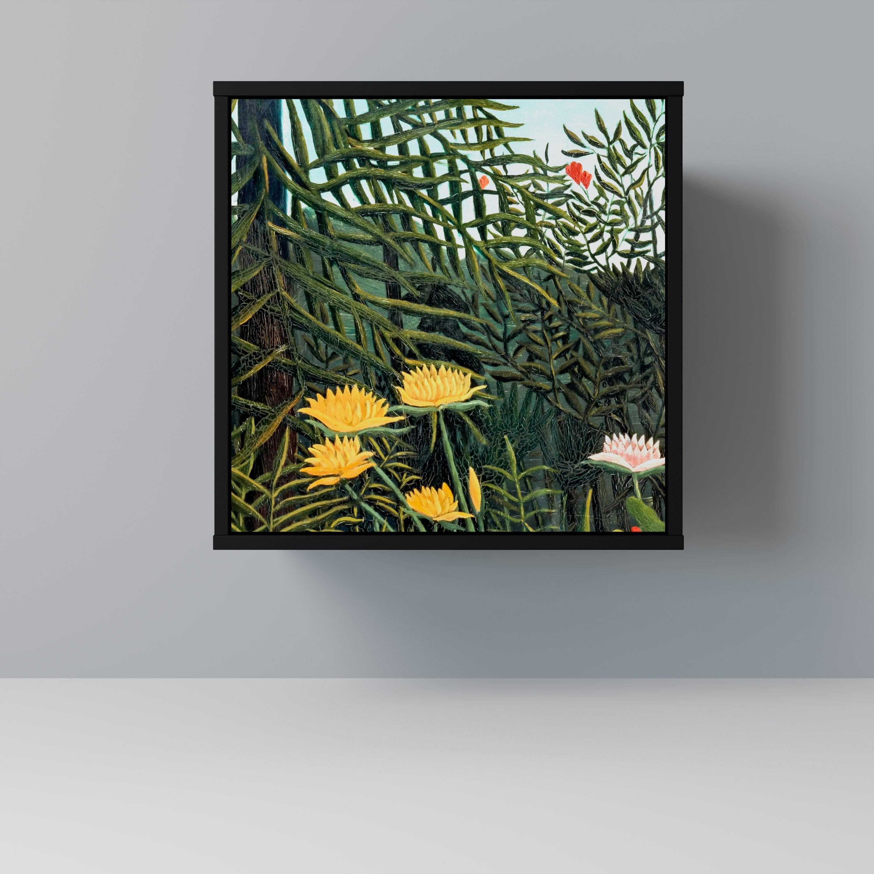 Aparador de una puerta VIRGEN FOREST CON ATARDECER en acabado negro