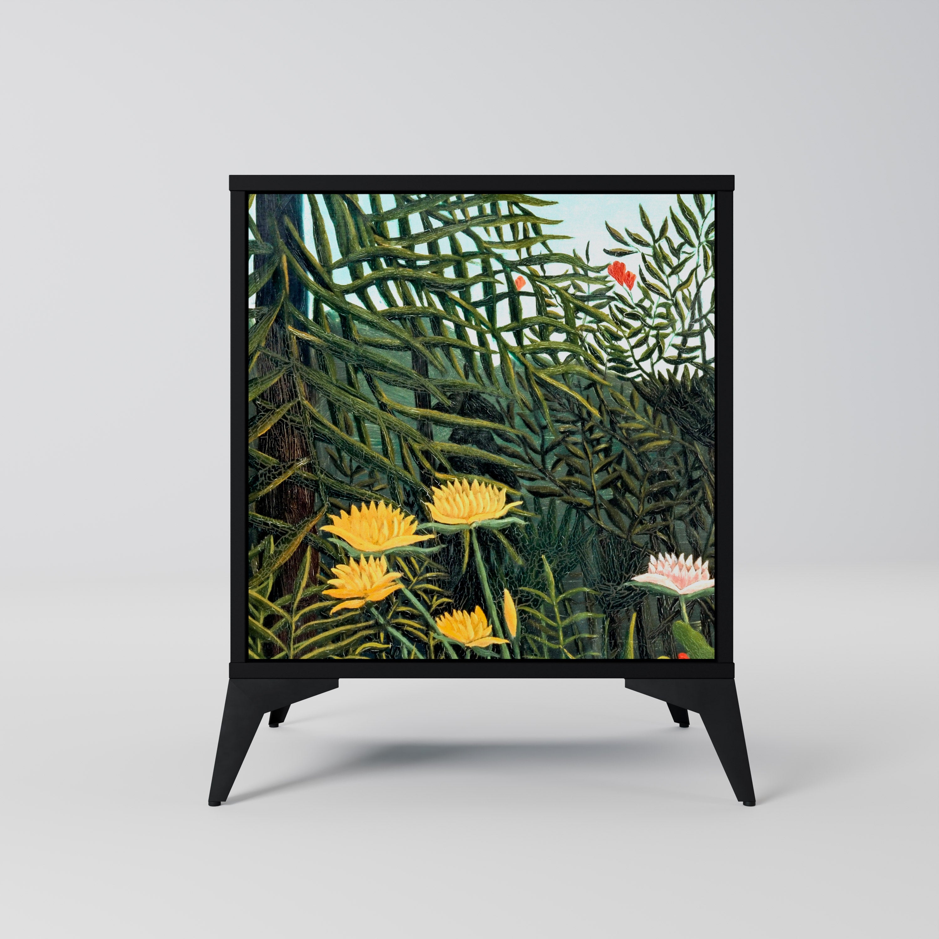 Aparador de una puerta VIRGEN FOREST CON ATARDECER en acabado negro