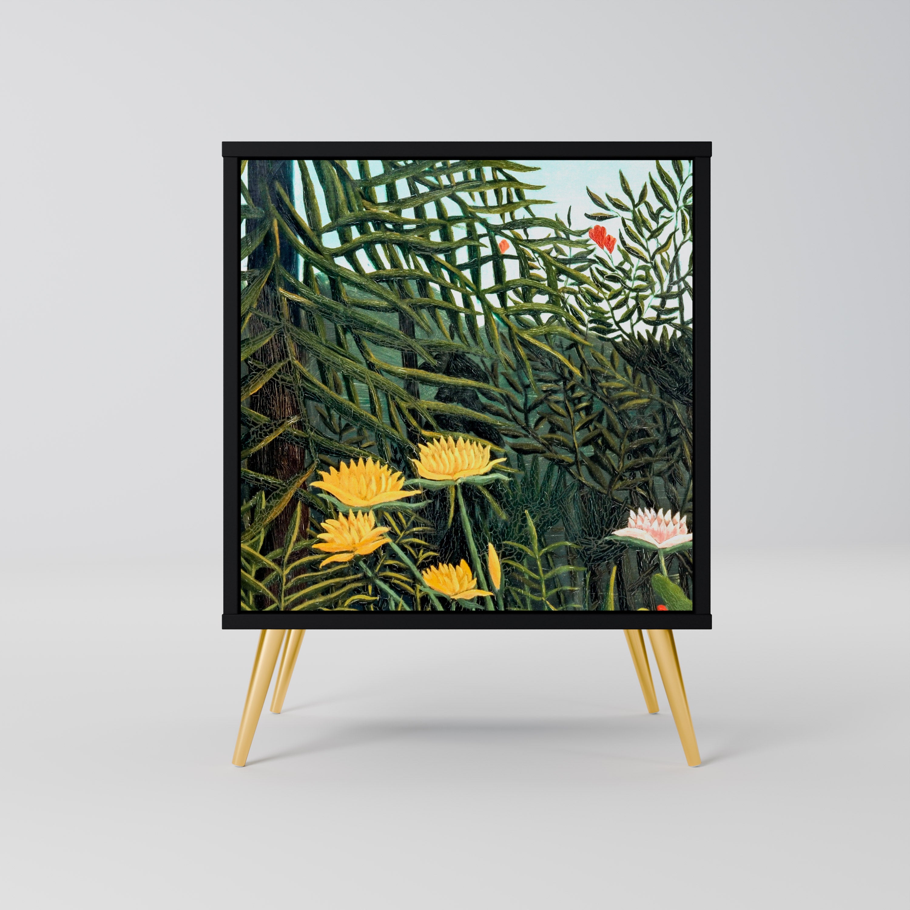 Aparador de una puerta VIRGEN FOREST CON ATARDECER en acabado negro