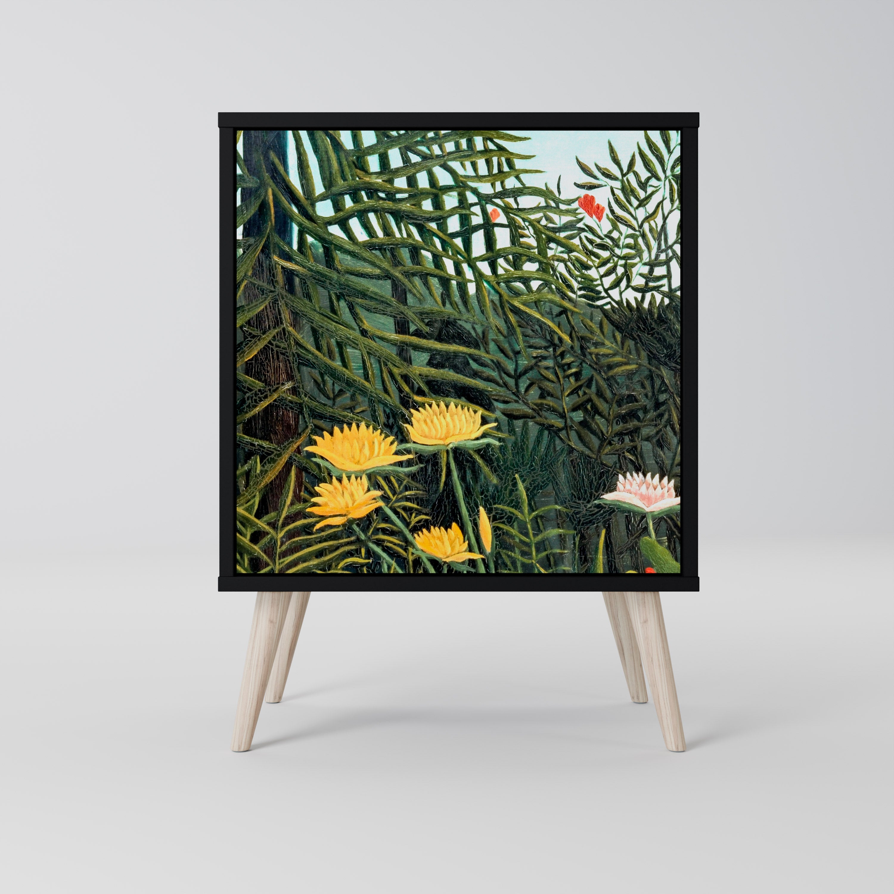 Aparador de una puerta VIRGEN FOREST CON ATARDECER en acabado negro