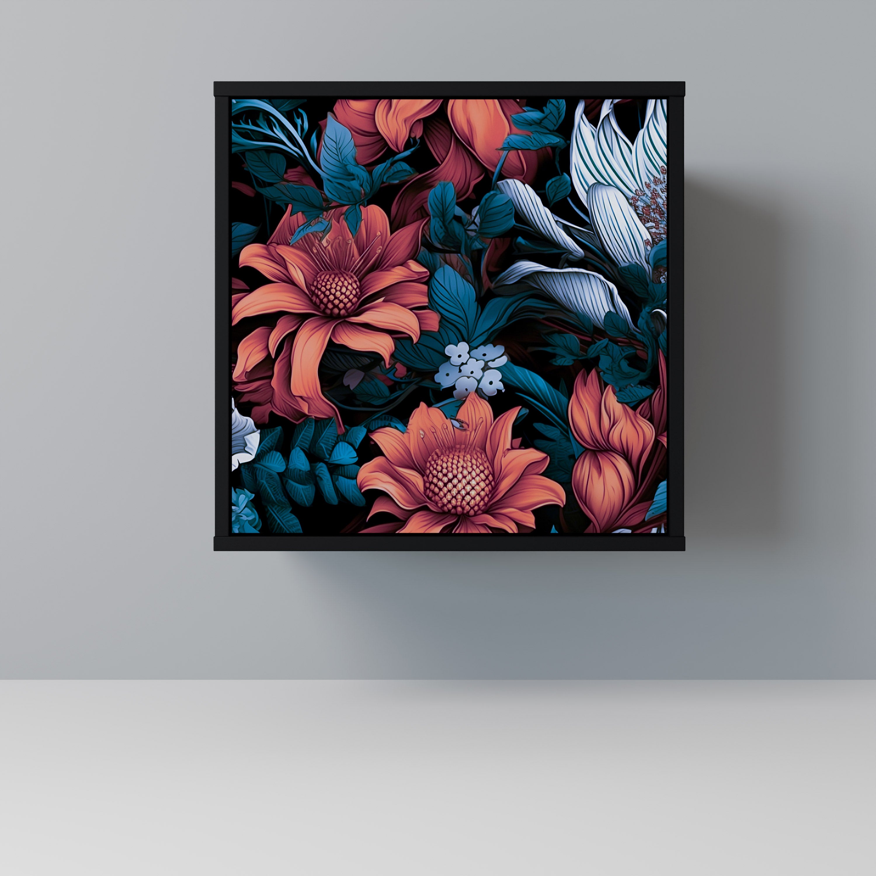 Aparador ETHEREAL BLOSSOMS de 1 puerta en acabado negro