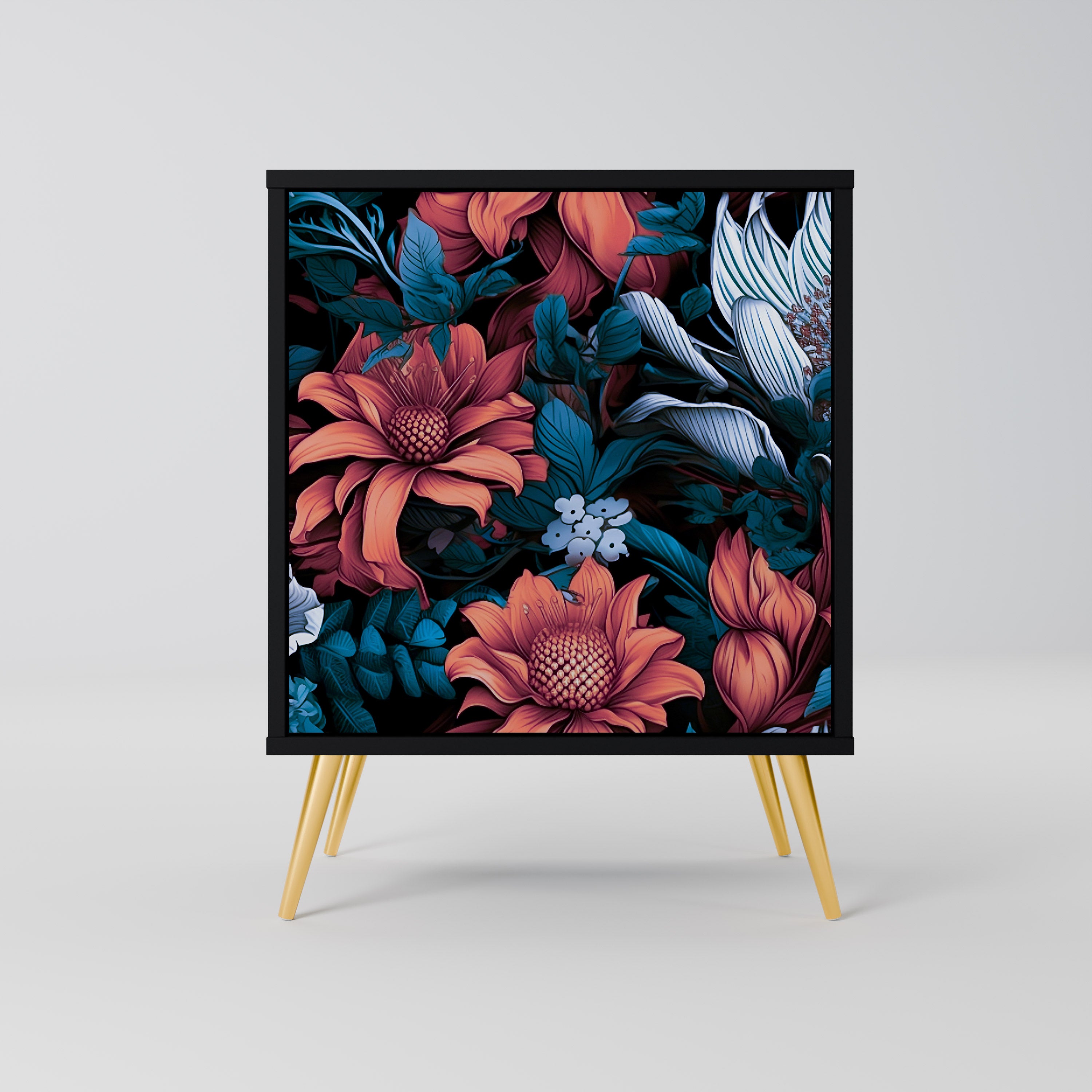 Aparador ETHEREAL BLOSSOMS de 1 puerta en acabado negro