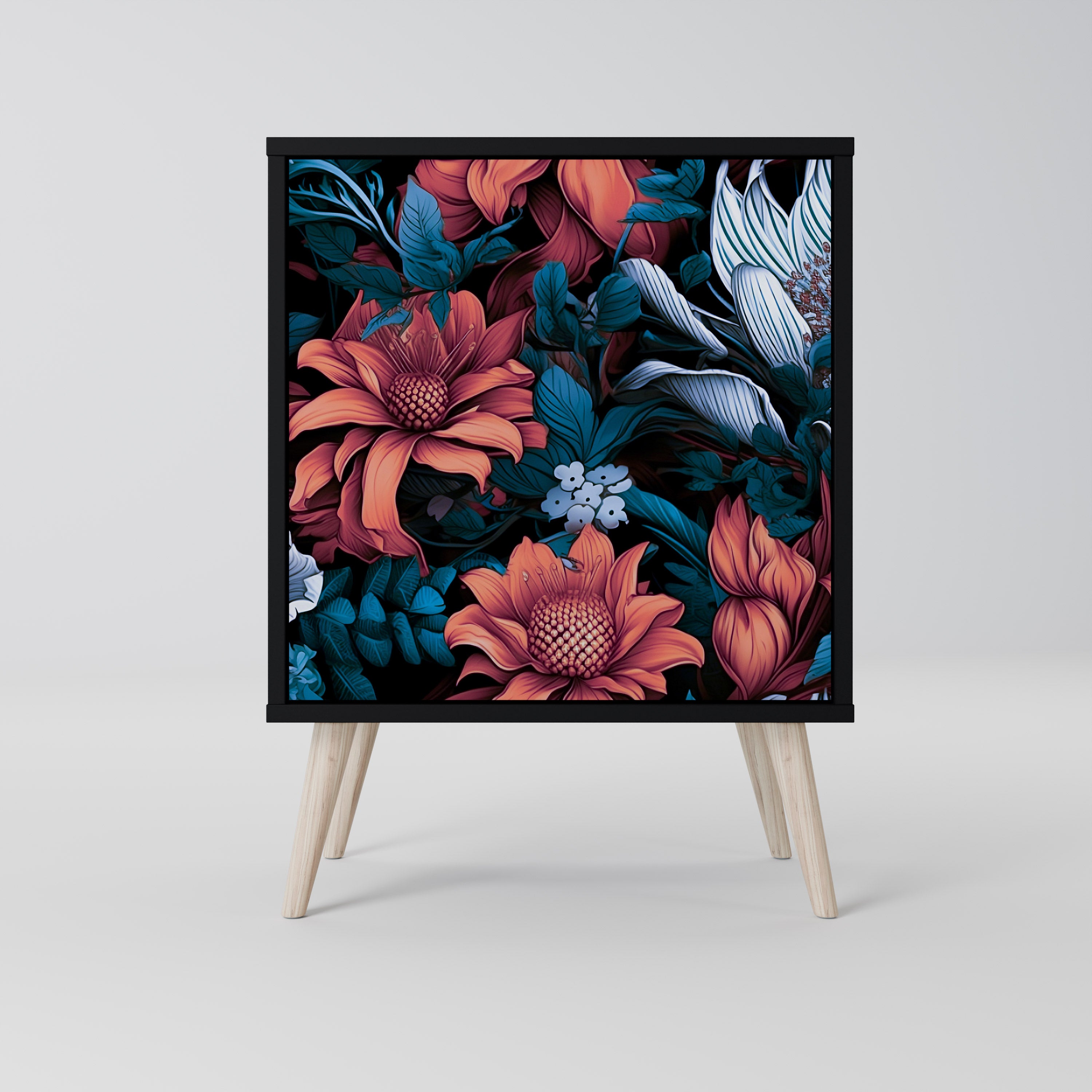 Aparador ETHEREAL BLOSSOMS de 1 puerta en acabado negro