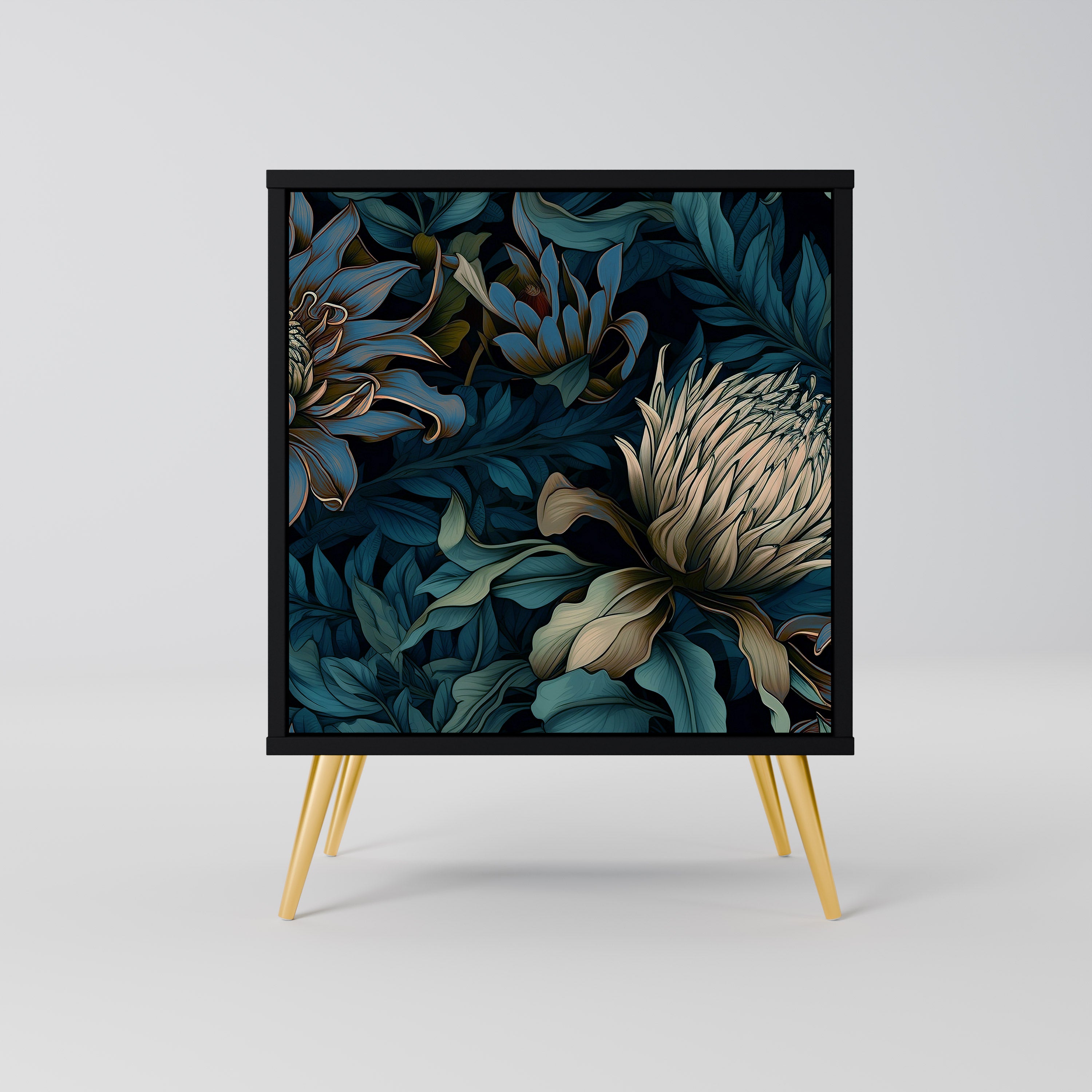 Aparador TWILIGHT BLOOM de 1 puerta en acabado negro