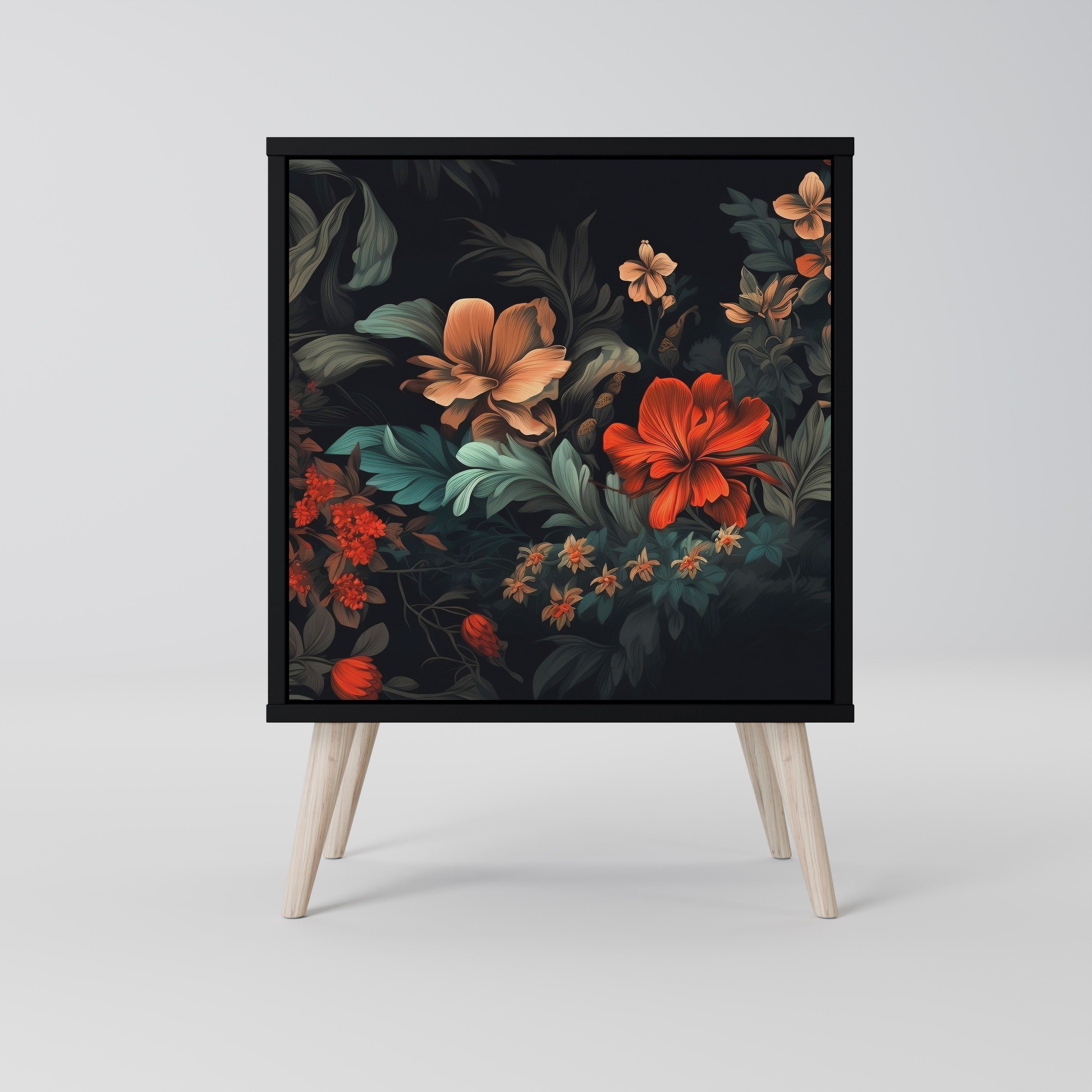 Aparador IMAGINARY BLOSSOM de 1 puerta en acabado negro