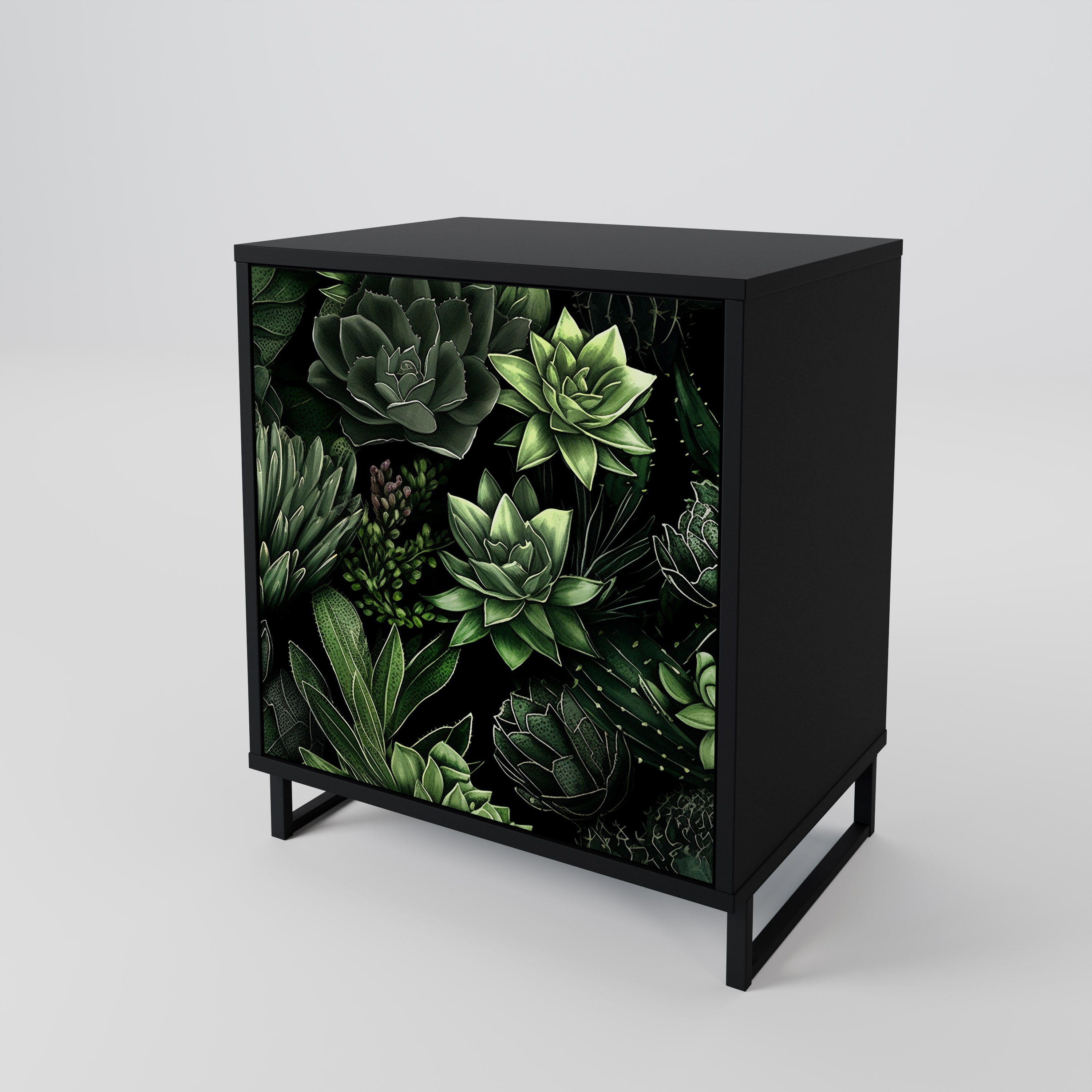 Aparador de una puerta SUCCULENT JUNGLE en acabado negro