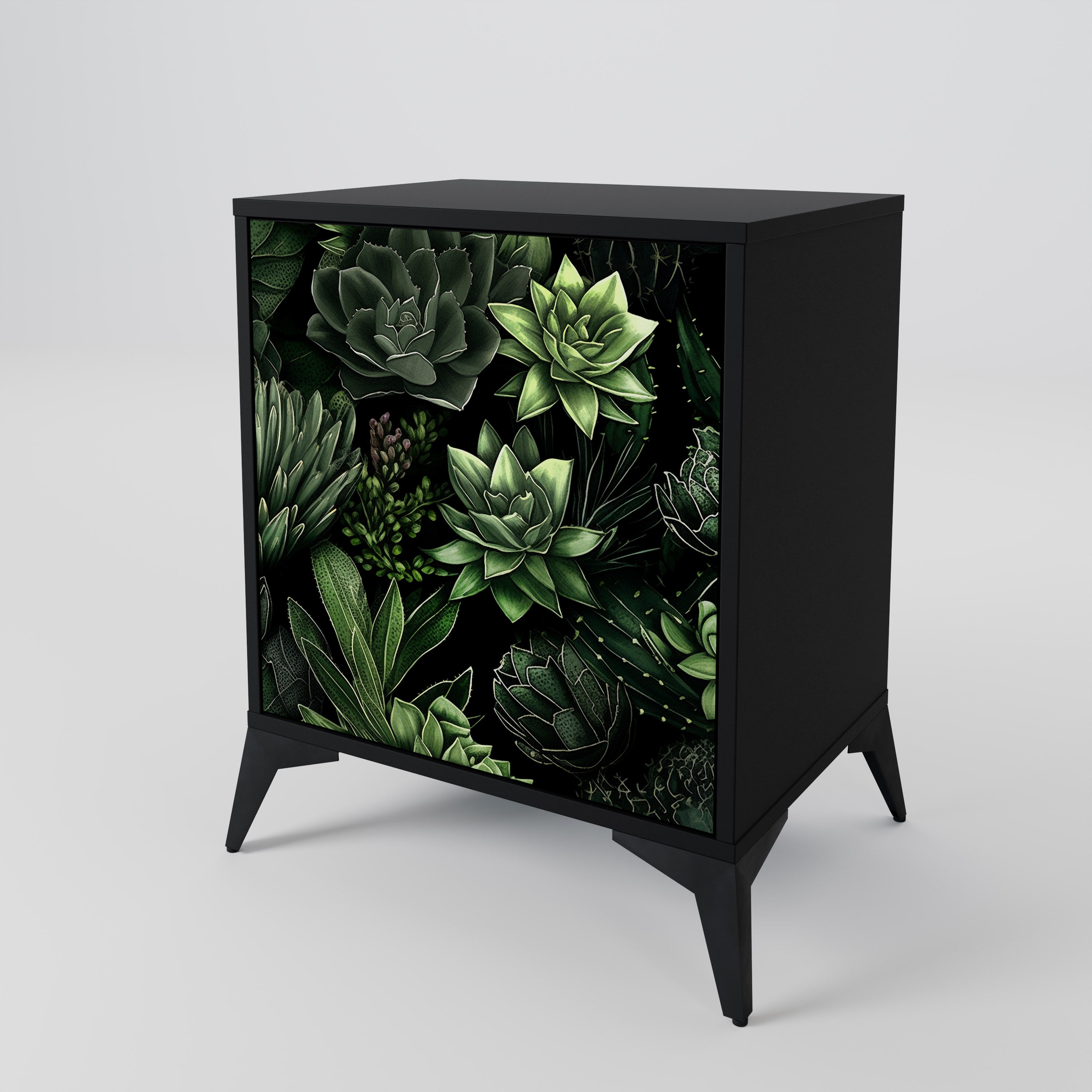 Aparador de una puerta SUCCULENT JUNGLE en acabado negro