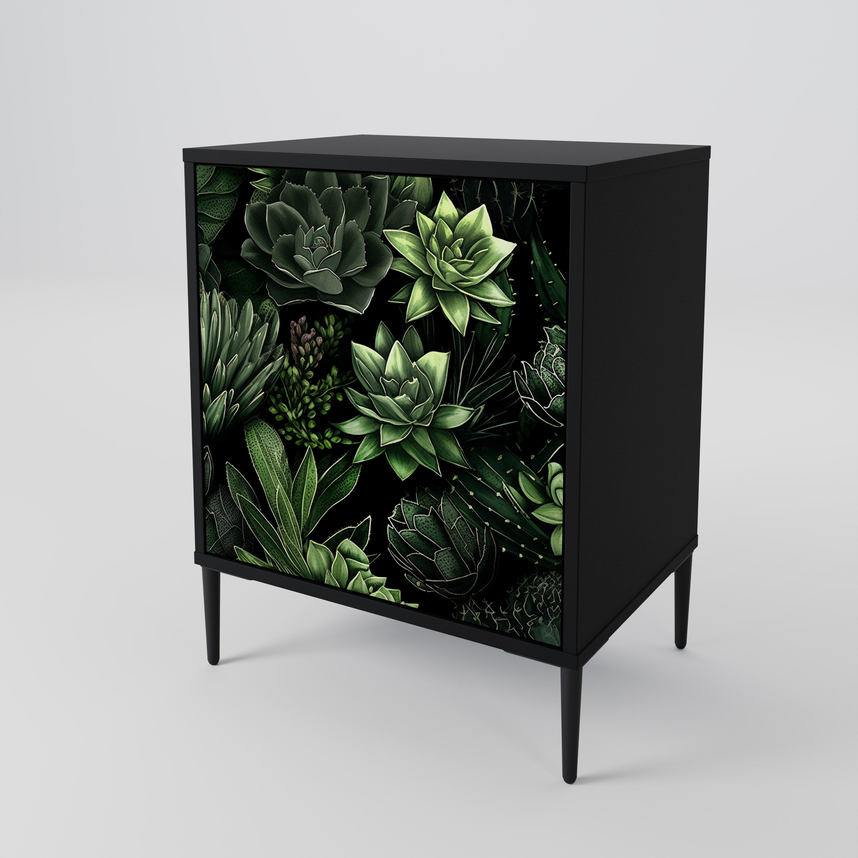 Aparador de una puerta SUCCULENT JUNGLE en acabado negro
