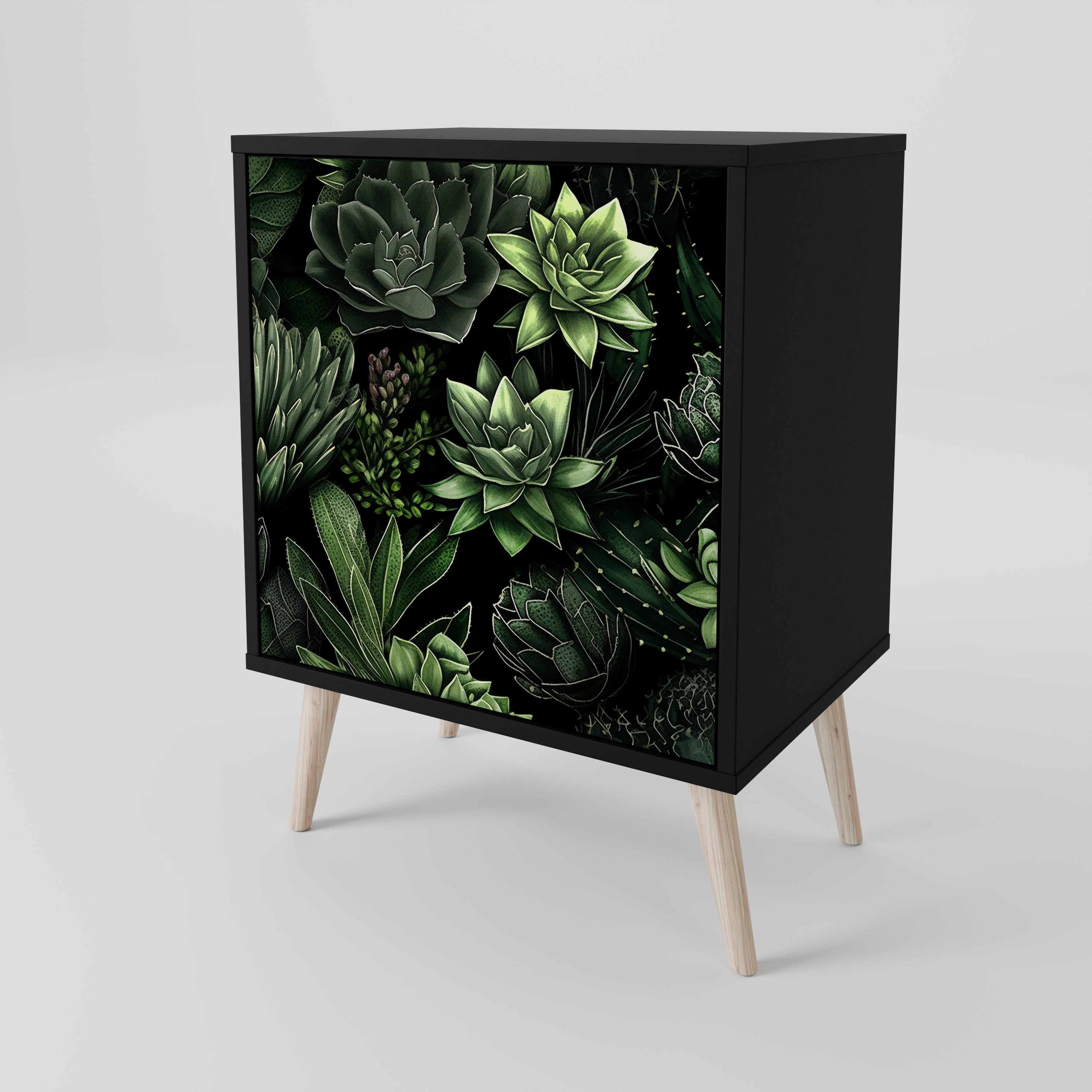 Aparador de una puerta SUCCULENT JUNGLE en acabado negro