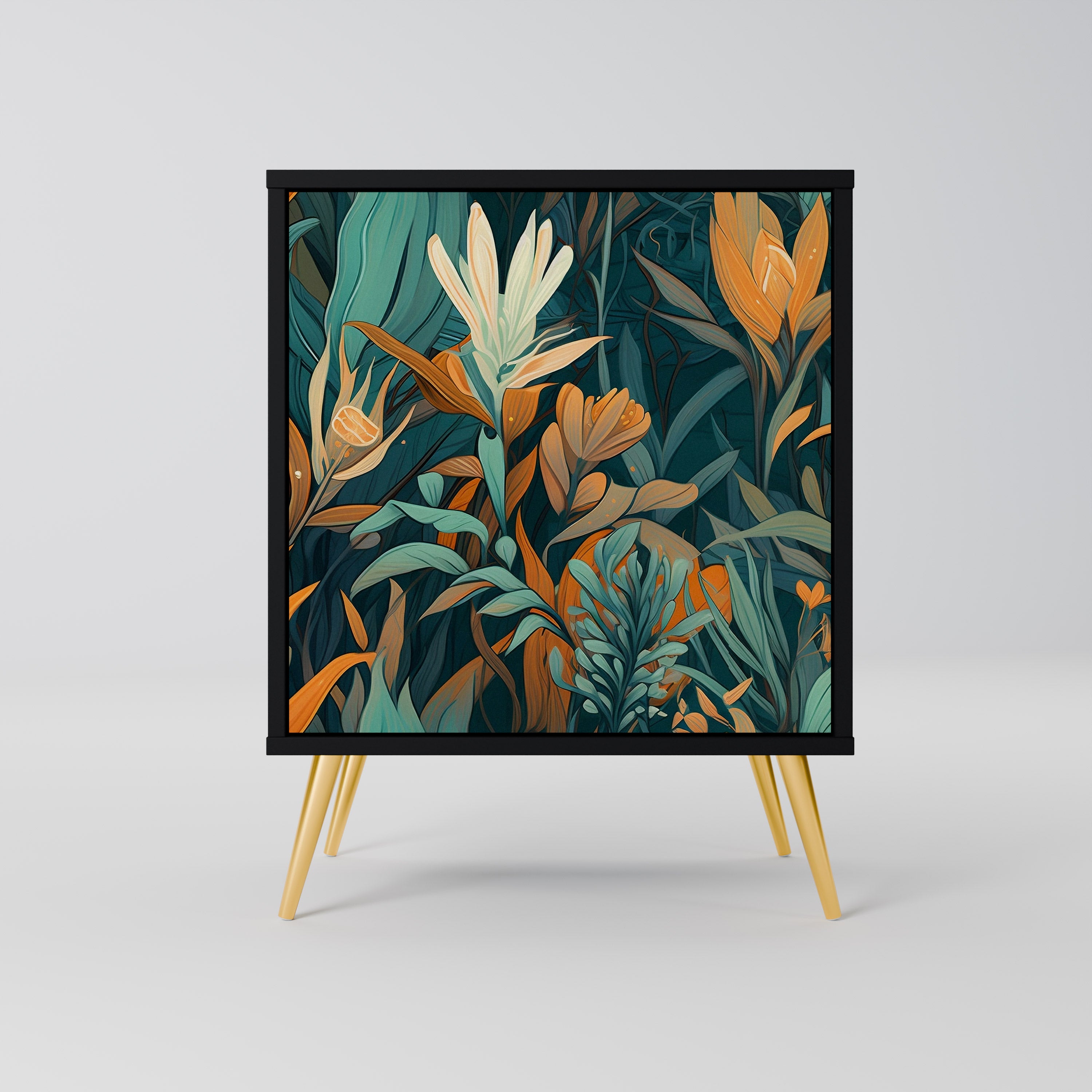 Aparador FLORAL SERENITY de 1 puerta en acabado negro