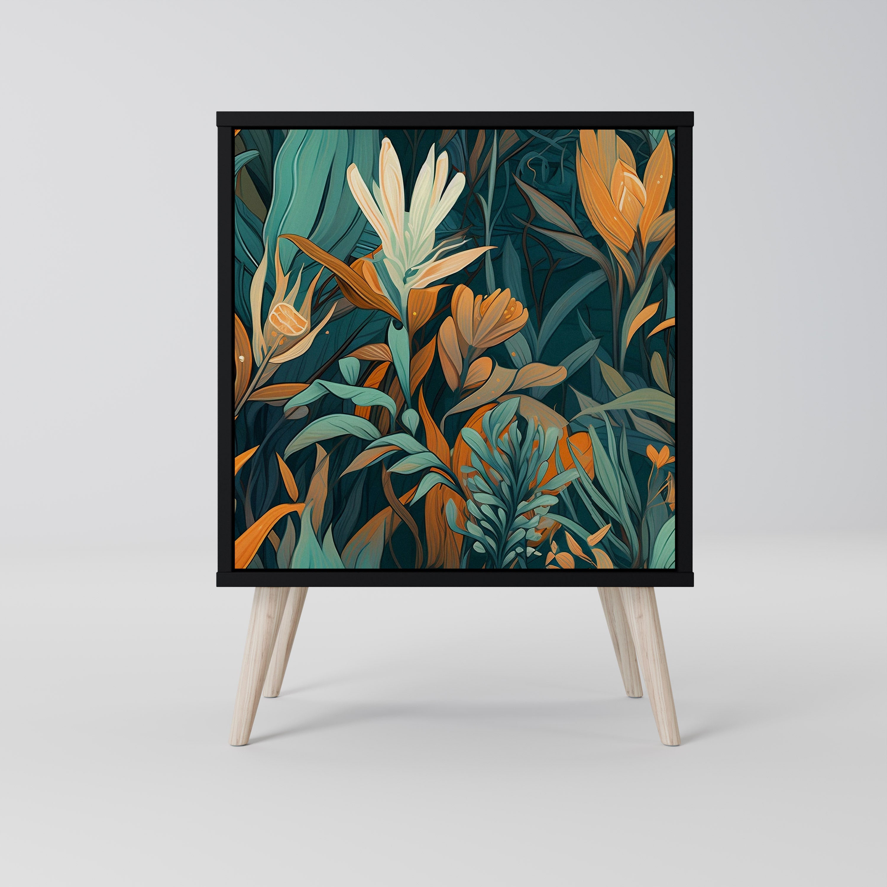 Aparador FLORAL SERENITY de 1 puerta en acabado negro