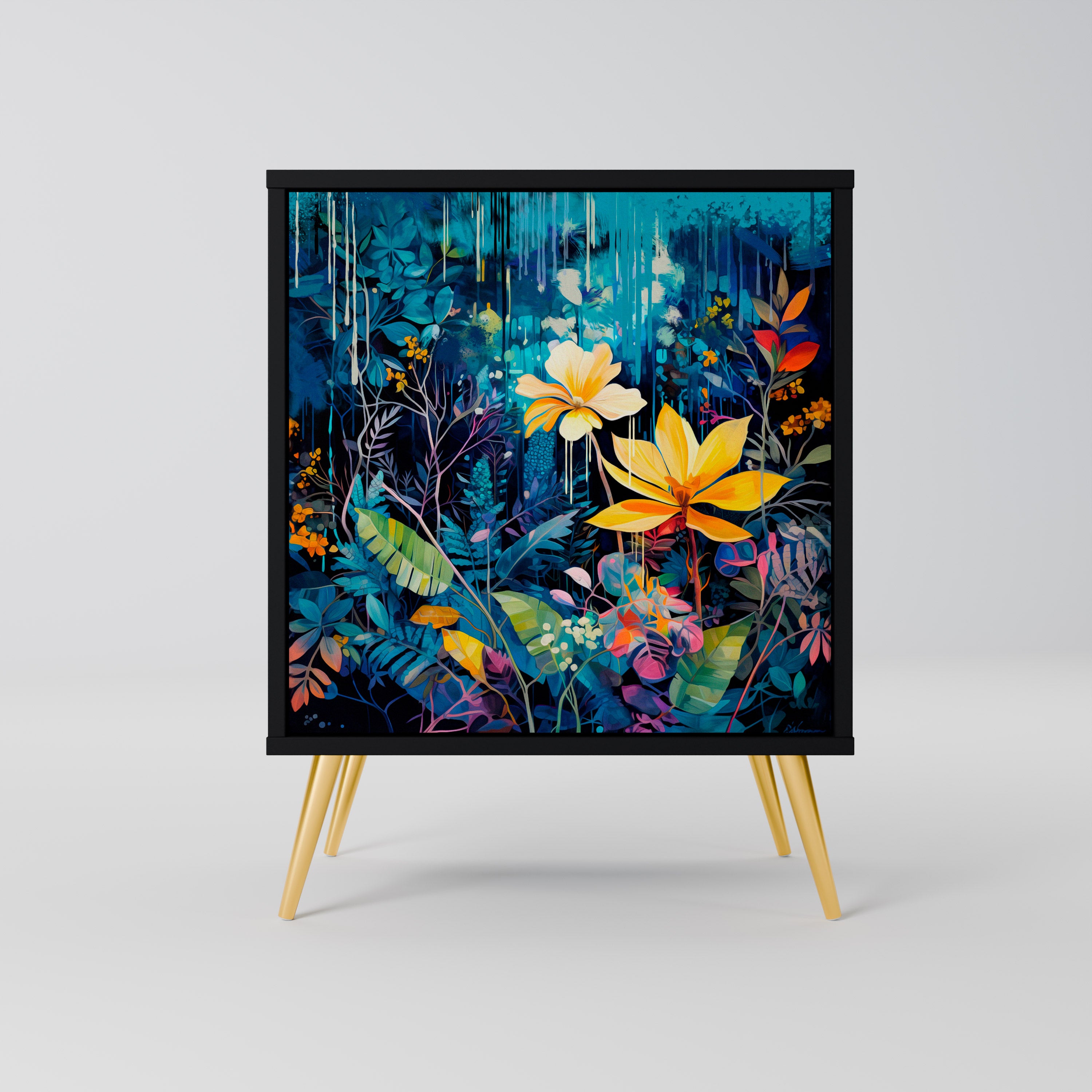 Aparador de 1 puerta MIDNIGHT BLOSSOM en acabado negro