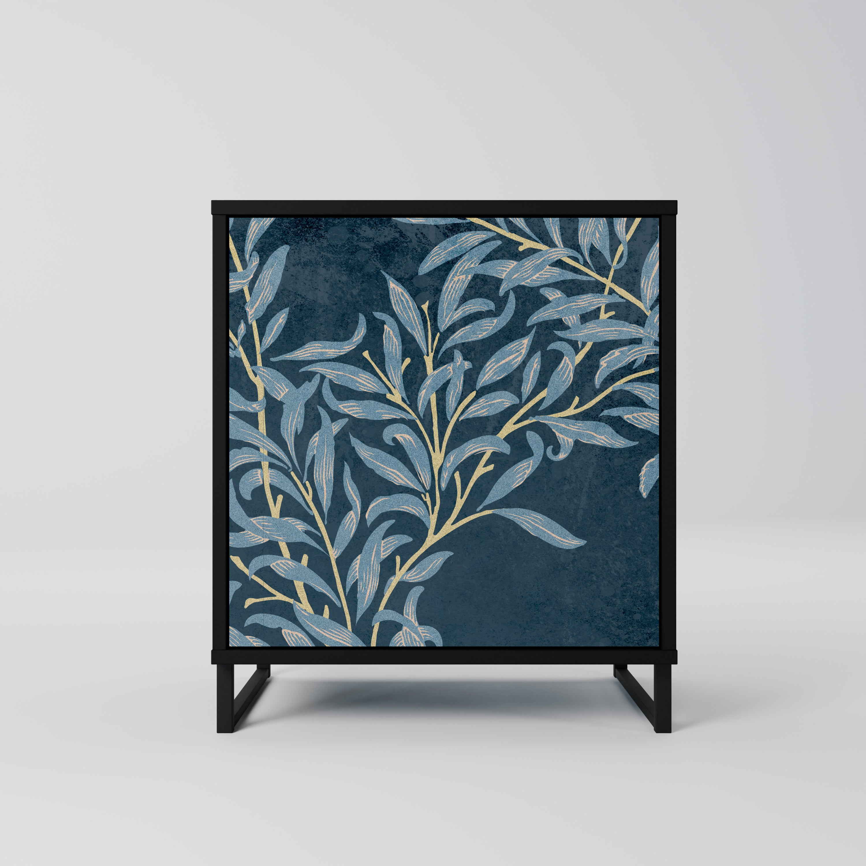 BLUE LEAVES 1-Door Sideboard in Black Finish