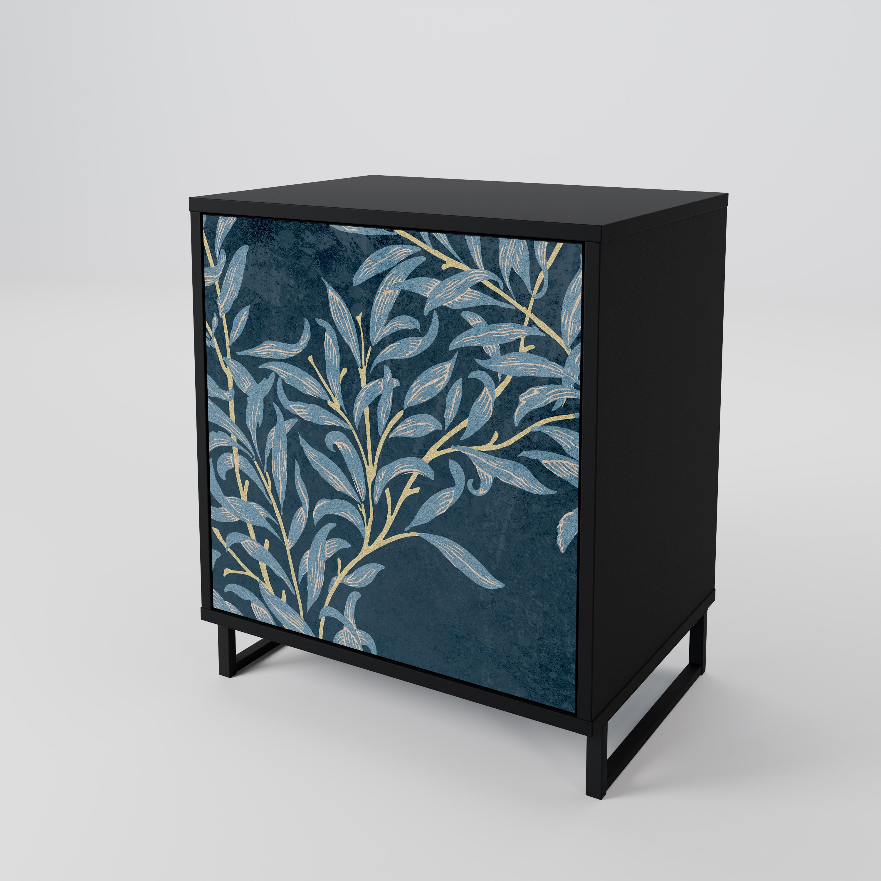 BLUE LEAVES 1-Door Sideboard in Black Finish