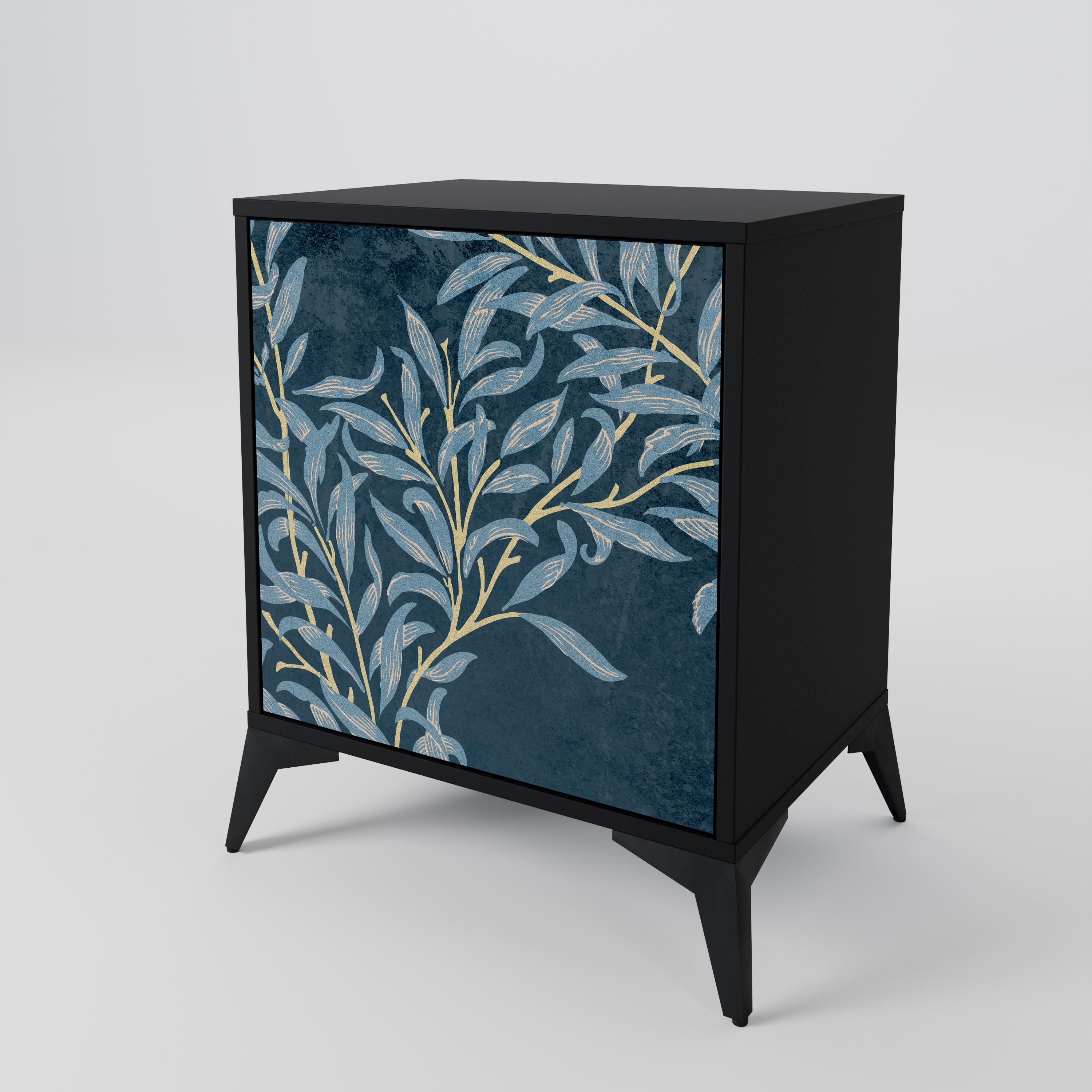 BLUE LEAVES 1-Door Sideboard in Black Finish