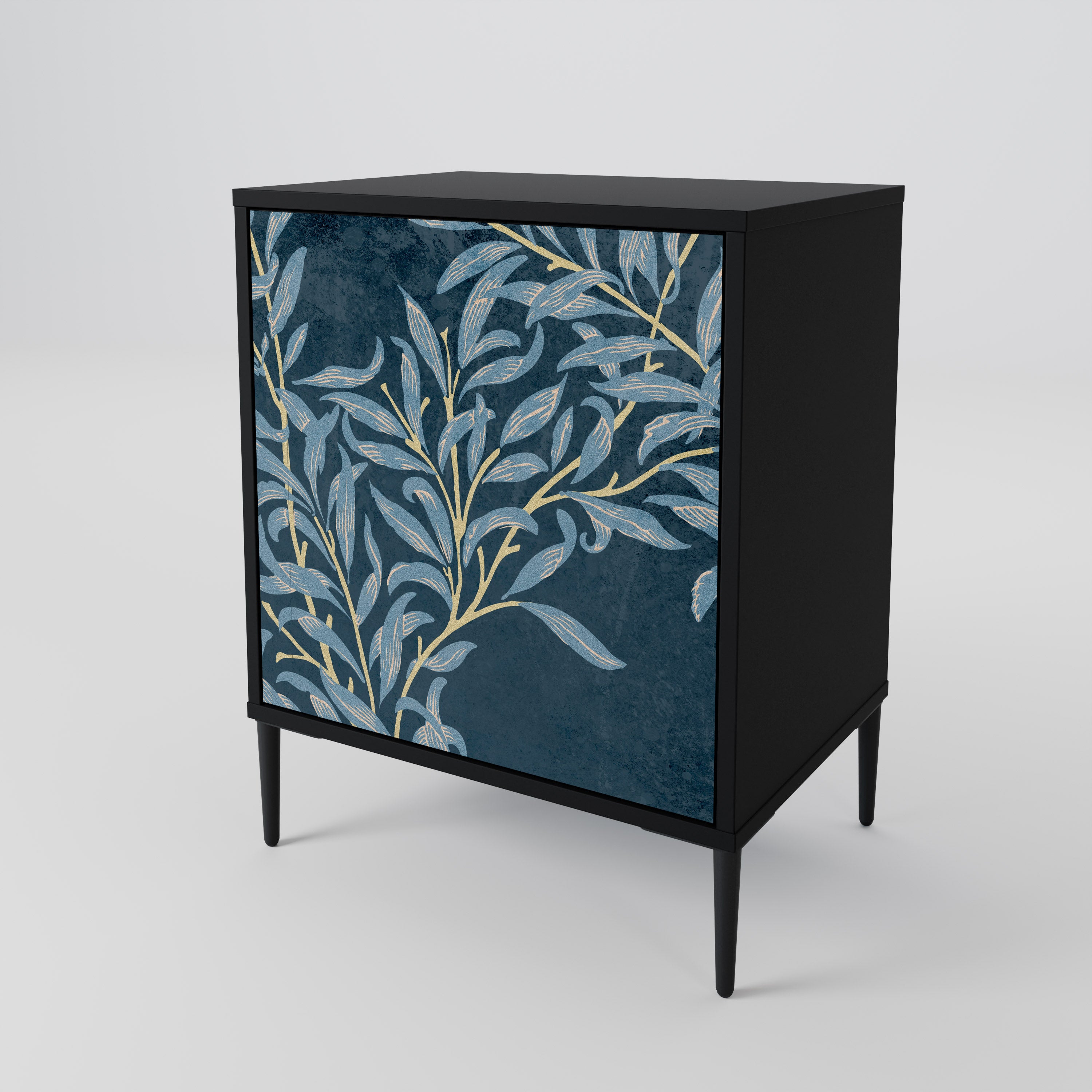 BLUE LEAVES 1-Door Sideboard in Black Finish