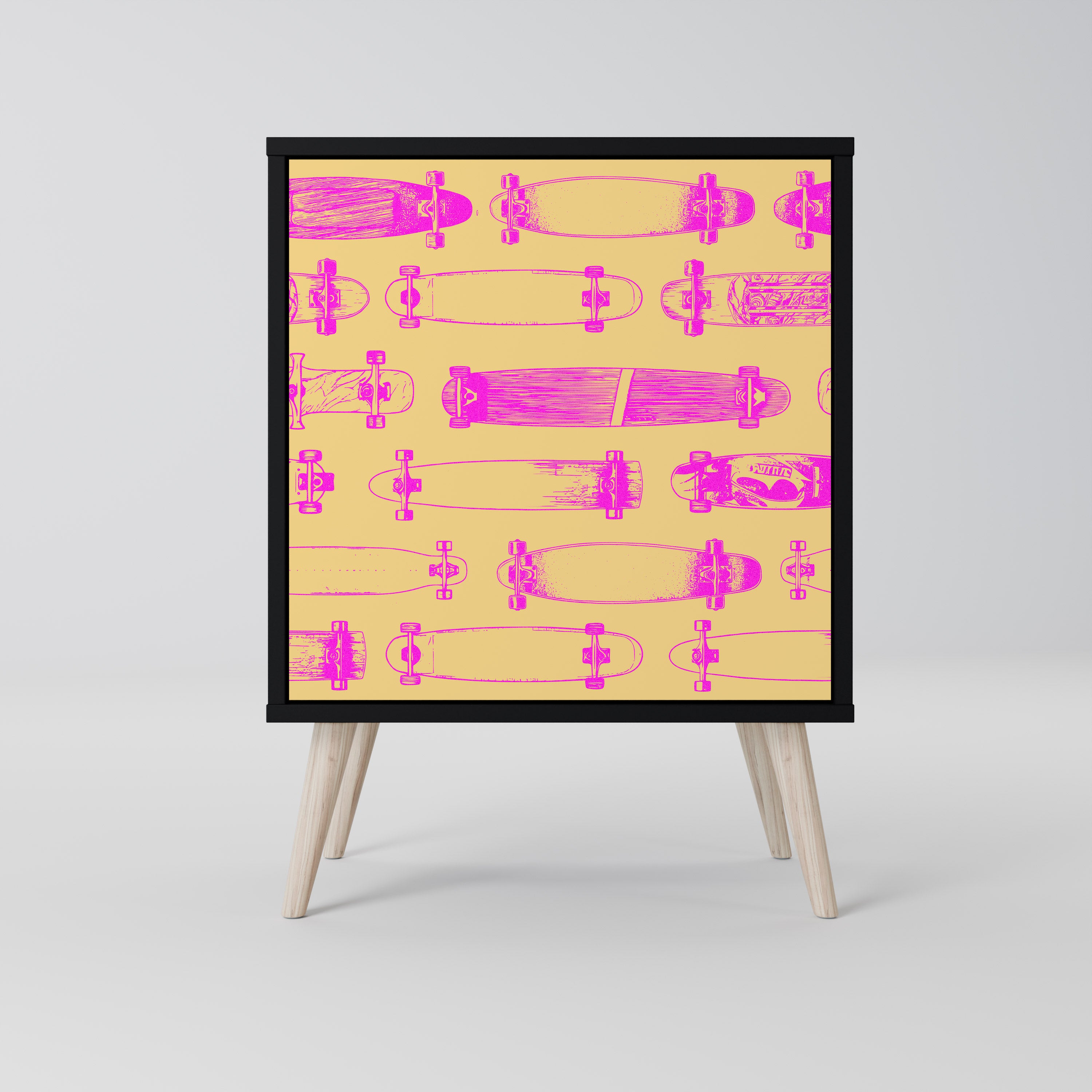 Aparador de 1 puerta SKATEBOARD ARTISTRY en acabado negro