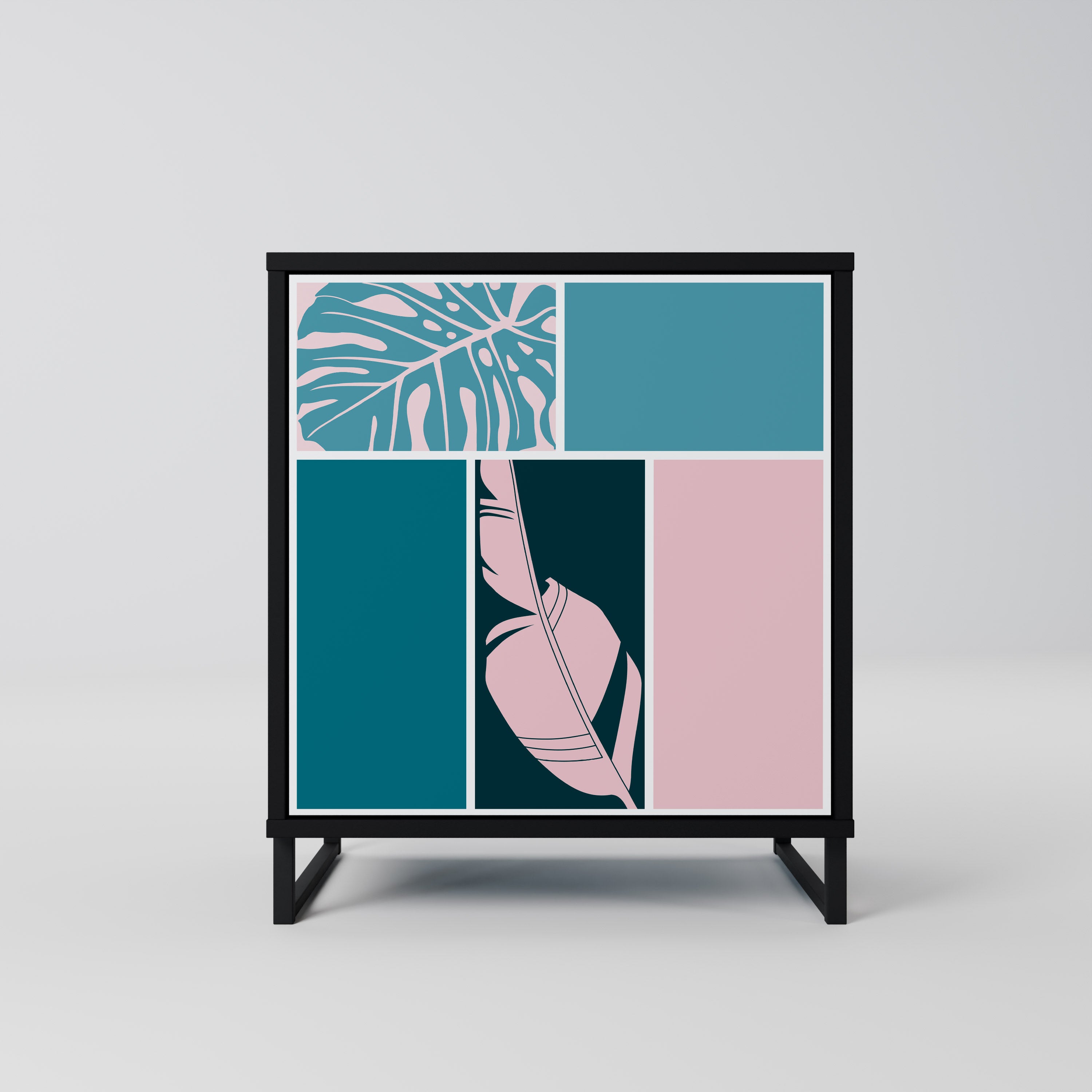 Aparador de 1 puerta COMBINACIÓN DE FORMAS en acabado negro