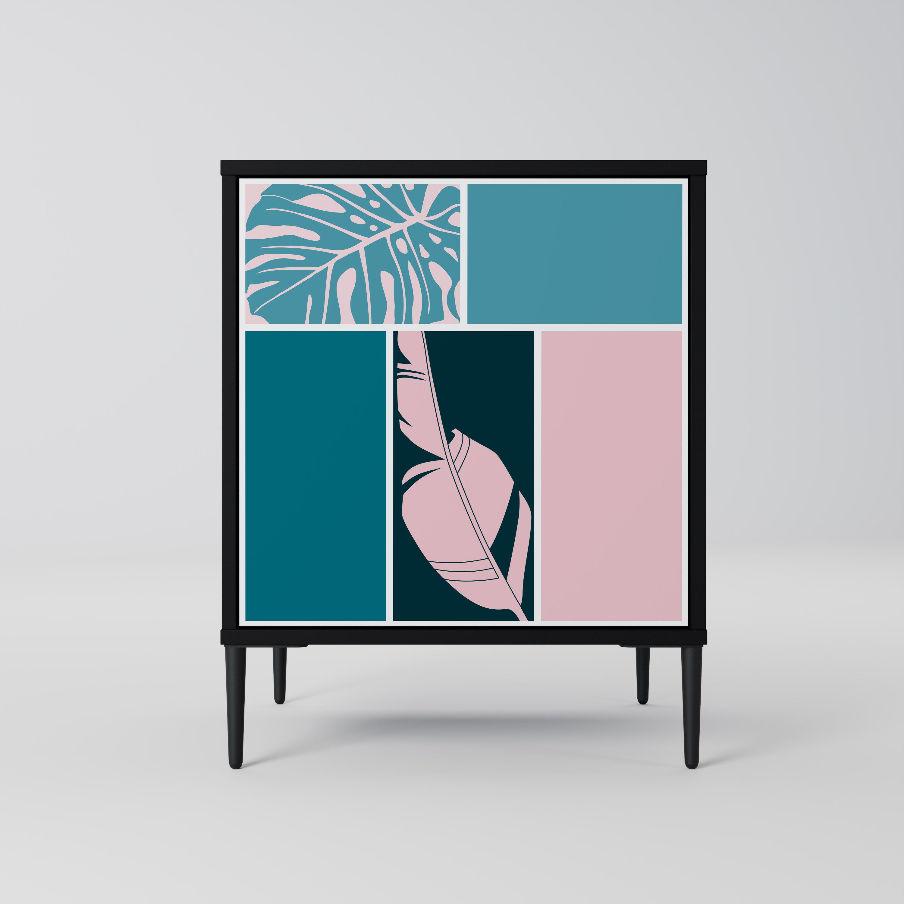 Aparador de 1 puerta COMBINACIÓN DE FORMAS en acabado negro