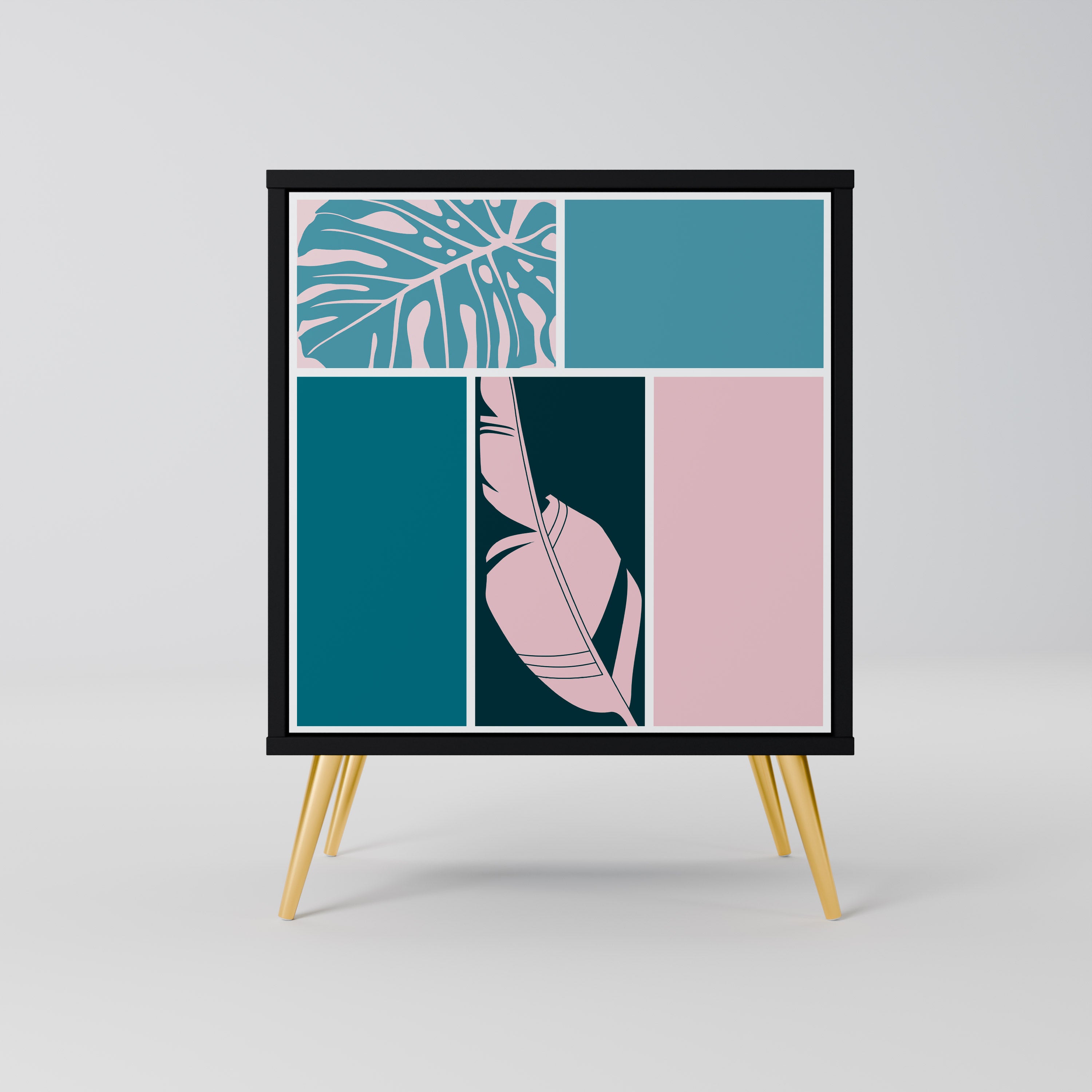 Aparador de 1 puerta COMBINACIÓN DE FORMAS en acabado negro