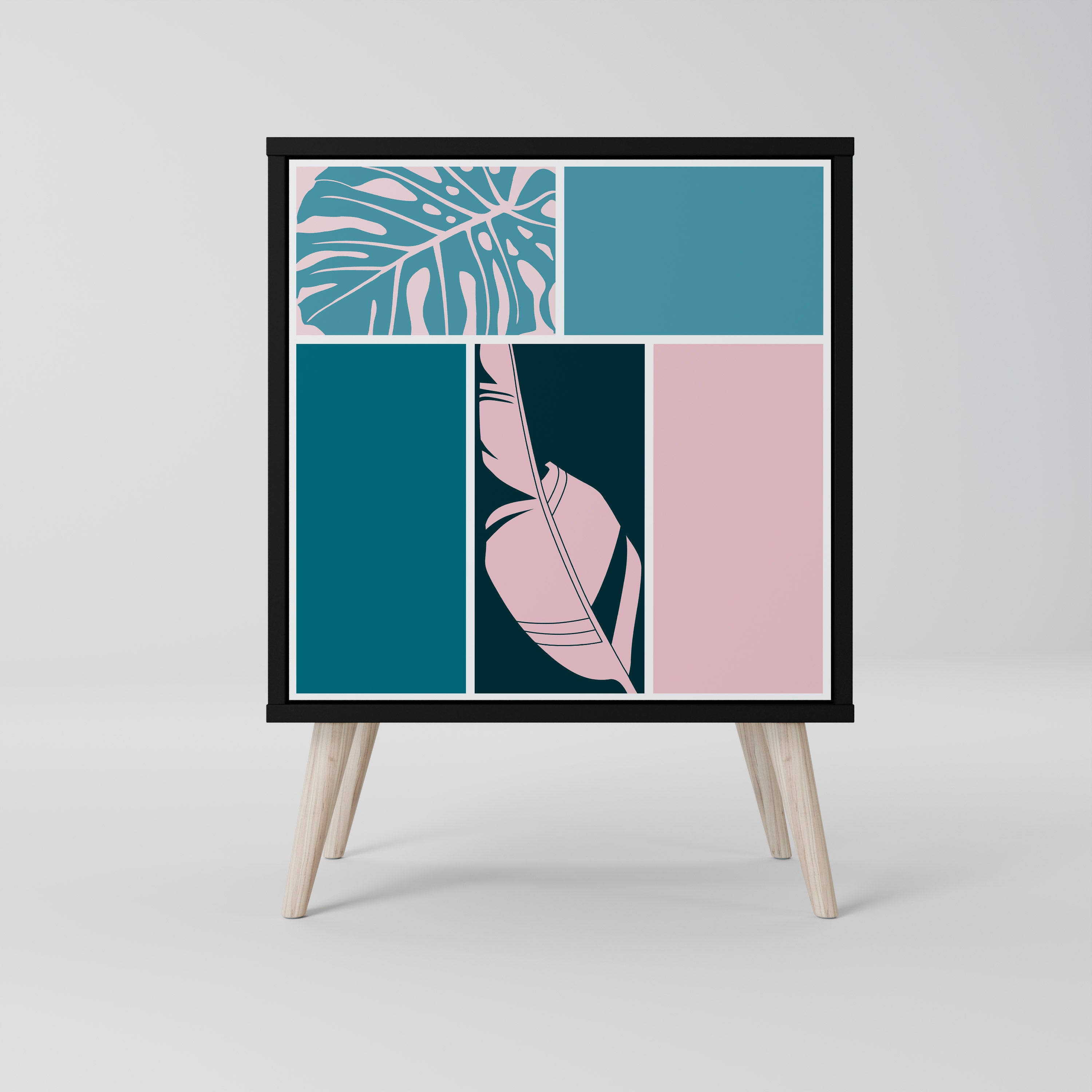 Aparador de 1 puerta COMBINACIÓN DE FORMAS en acabado negro