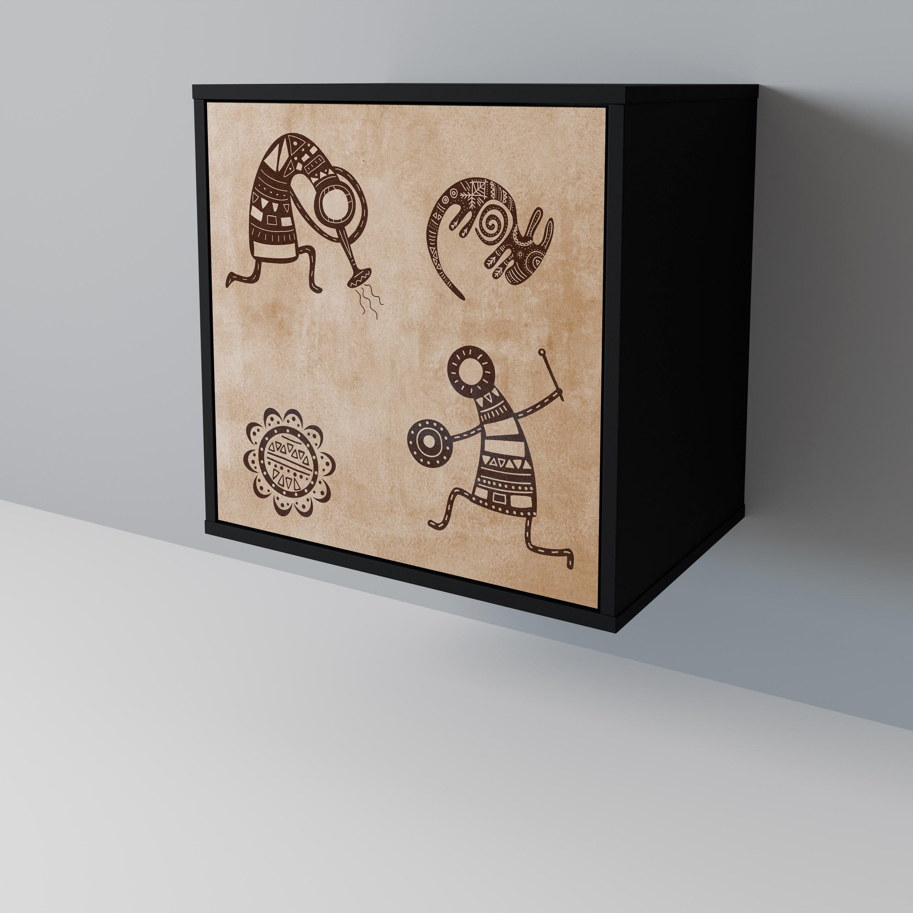 Aparador de estilo africano de una puerta en acabado negro