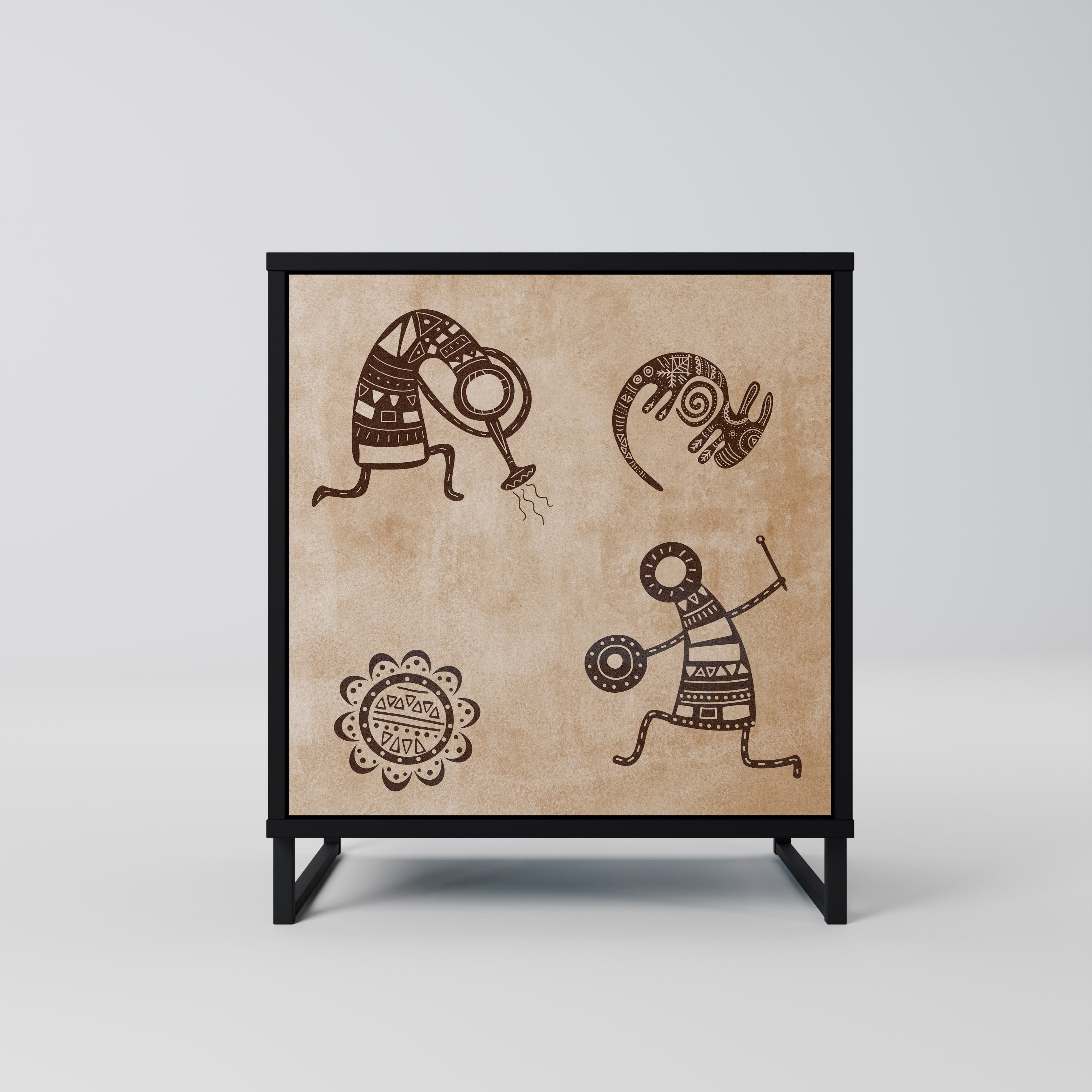 Aparador de estilo africano de una puerta en acabado negro