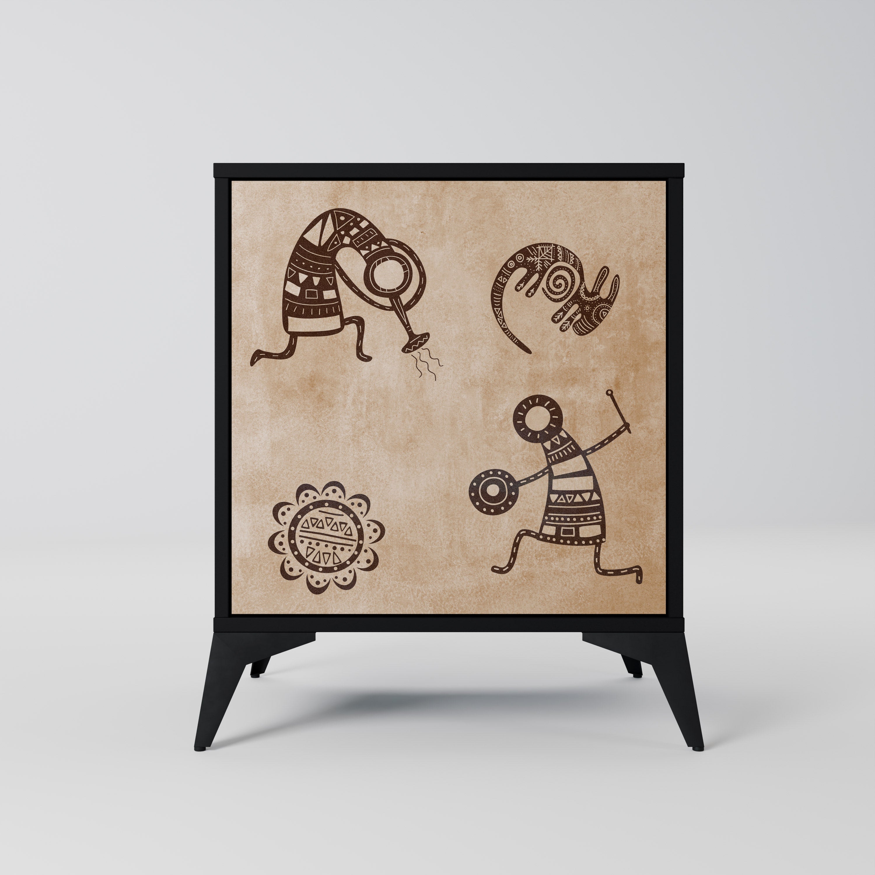 Aparador de estilo africano de una puerta en acabado negro