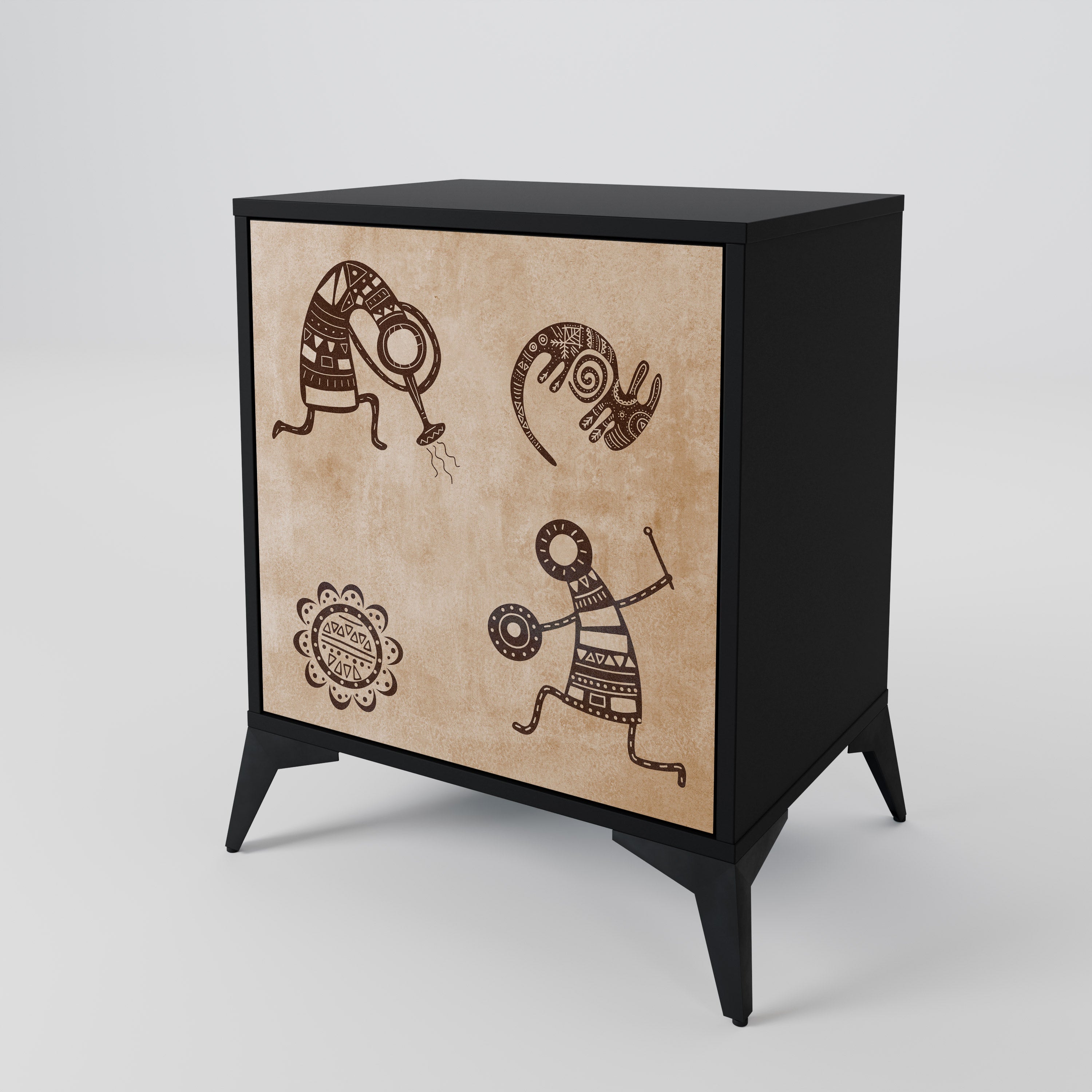 Aparador de estilo africano de una puerta en acabado negro