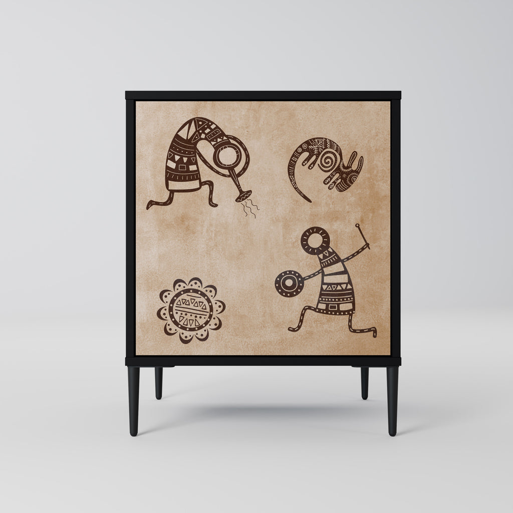 Aparador de estilo africano de una puerta en acabado negro