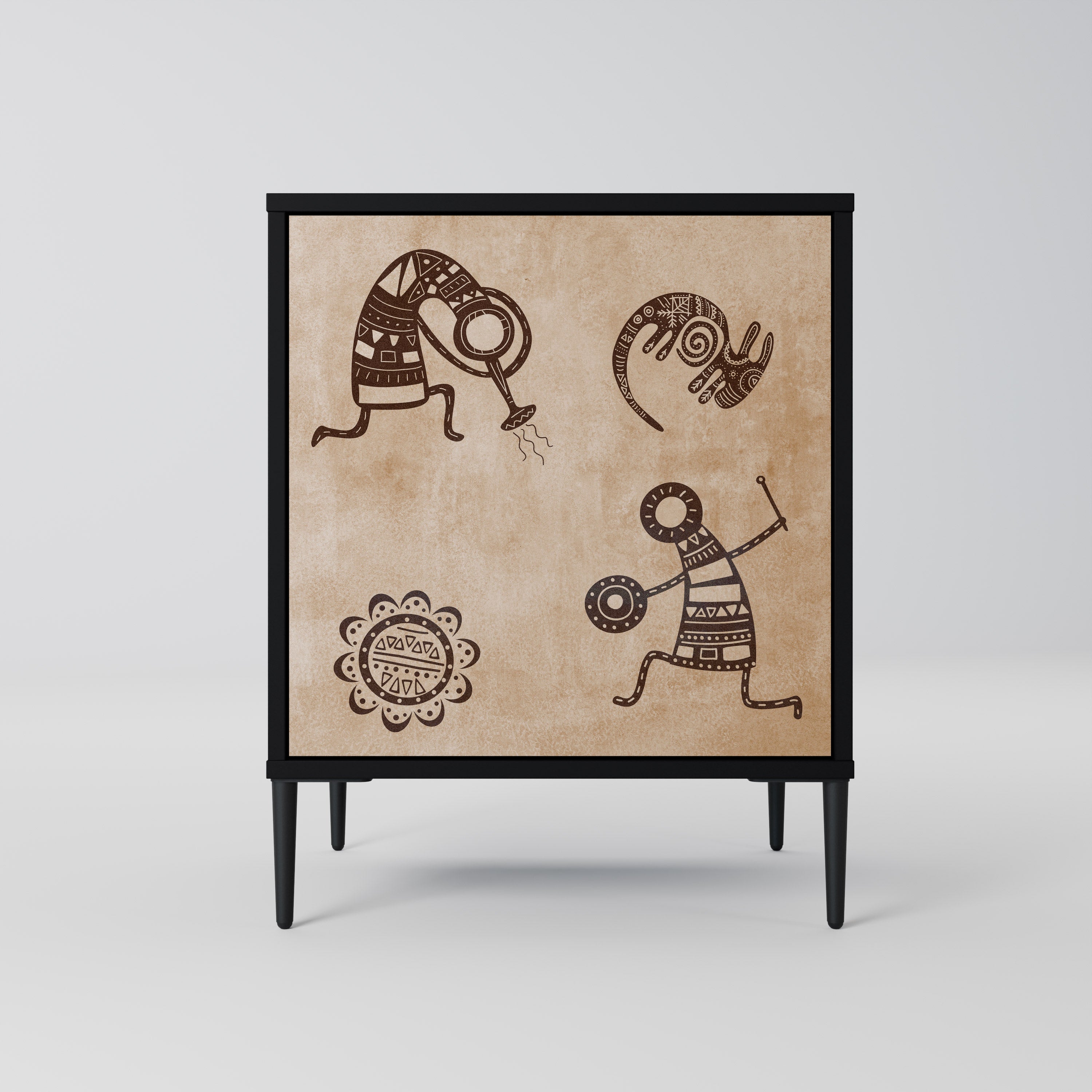 Aparador de estilo africano de una puerta en acabado negro