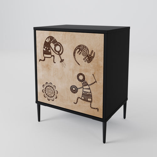 AFRICAN STYLE Aparador de 1 Puerta en Acabado Negro