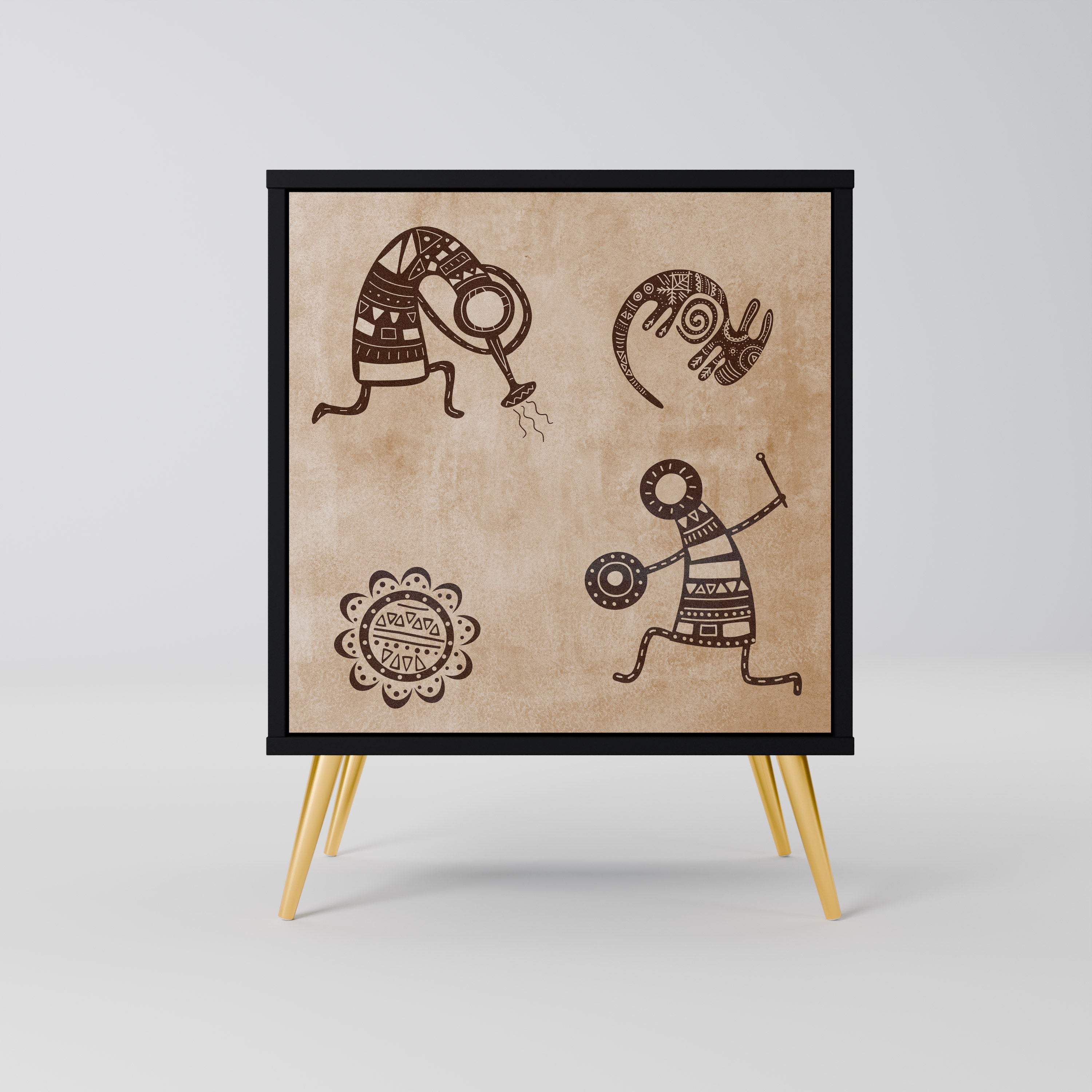 Aparador de estilo africano de una puerta en acabado negro