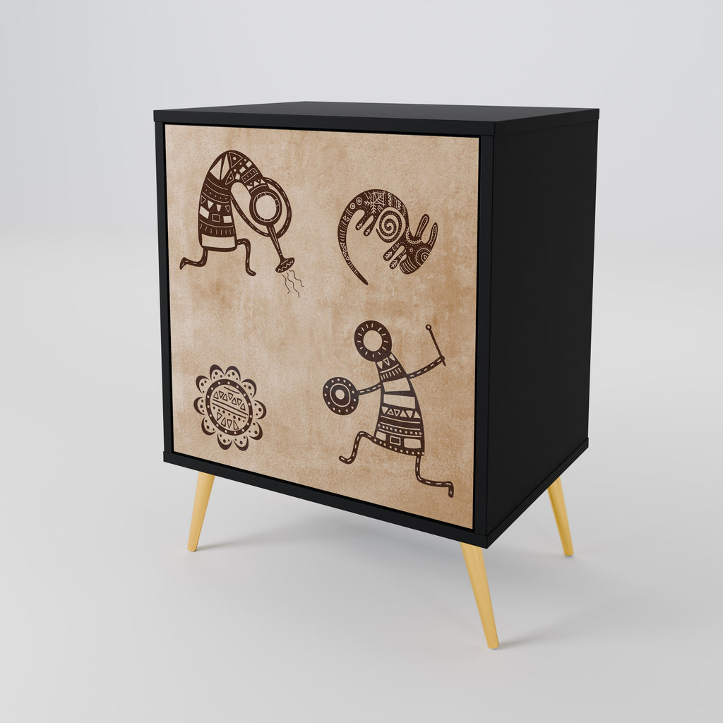 Aparador de estilo africano de una puerta en acabado negro