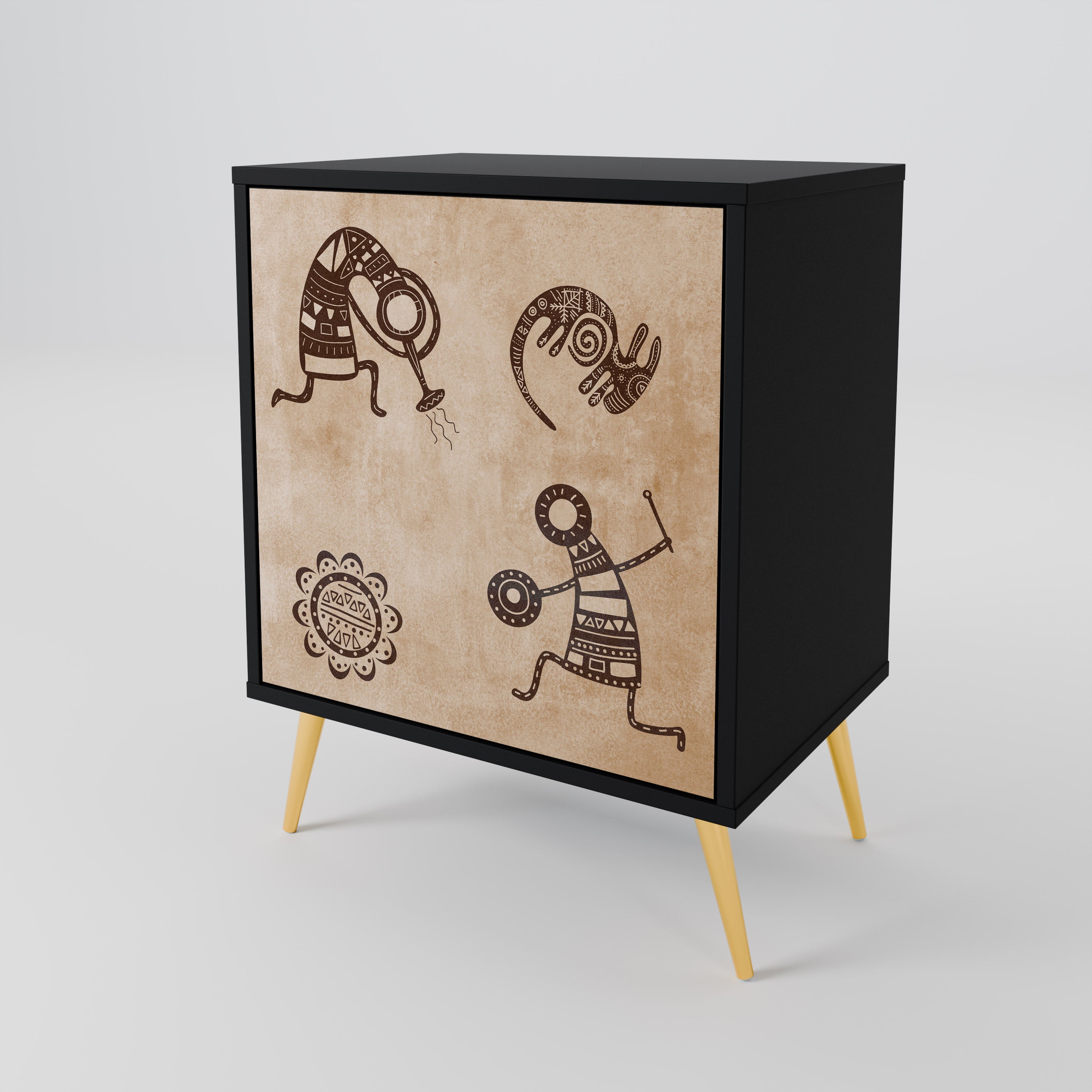 Aparador de estilo africano de una puerta en acabado negro