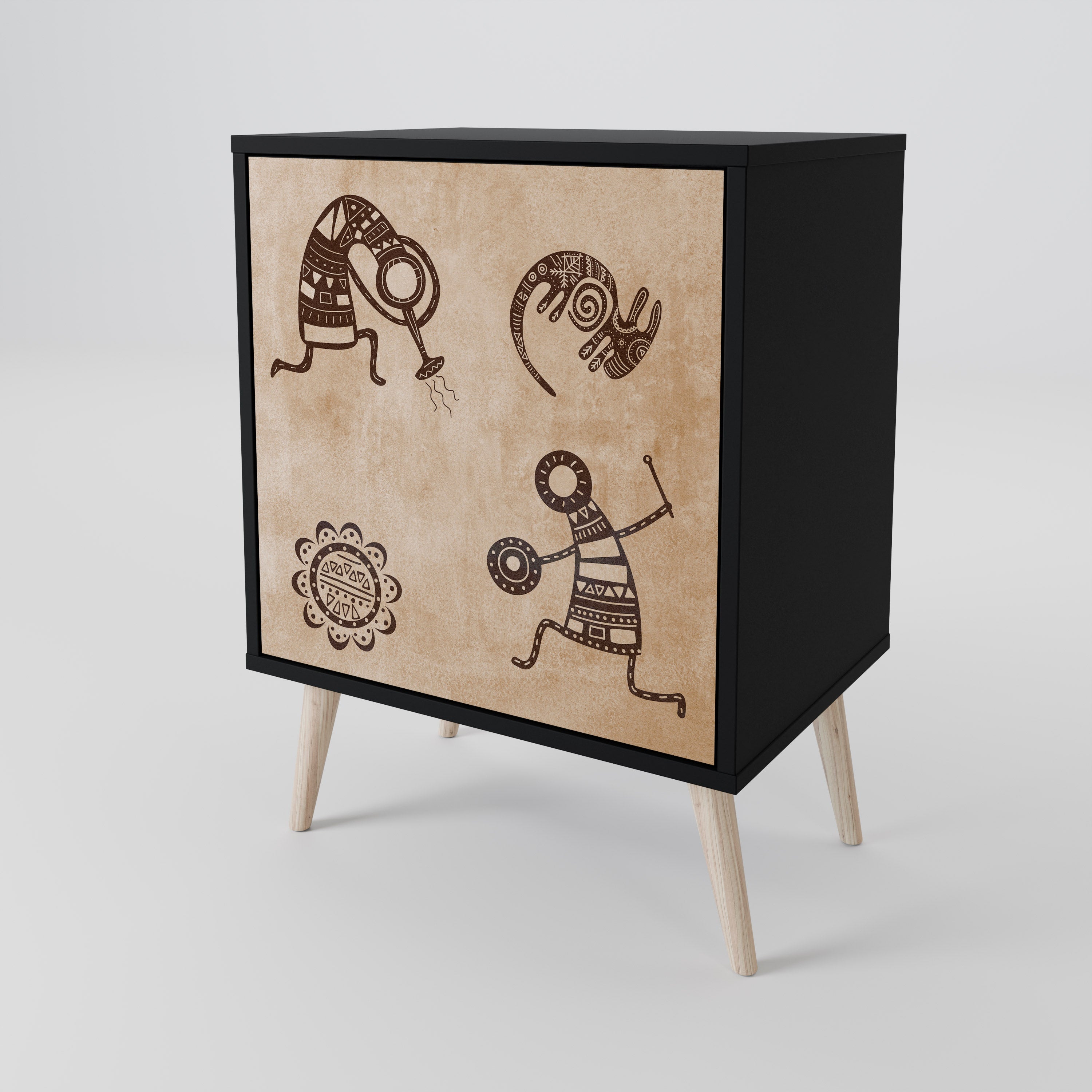 Aparador de estilo africano de una puerta en acabado negro