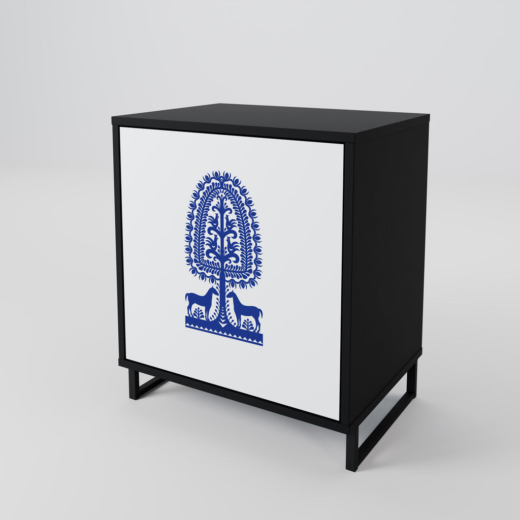 Aparador de una puerta de arte popular polaco en acabado negro