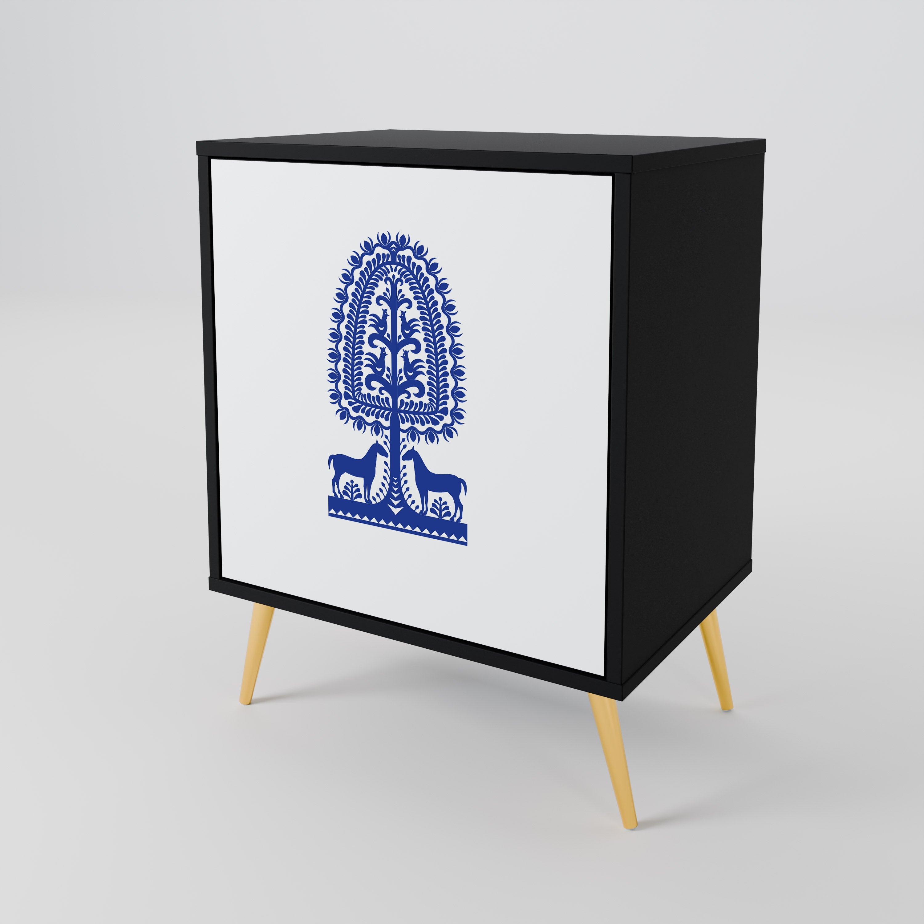 Aparador de una puerta de arte popular polaco en acabado negro