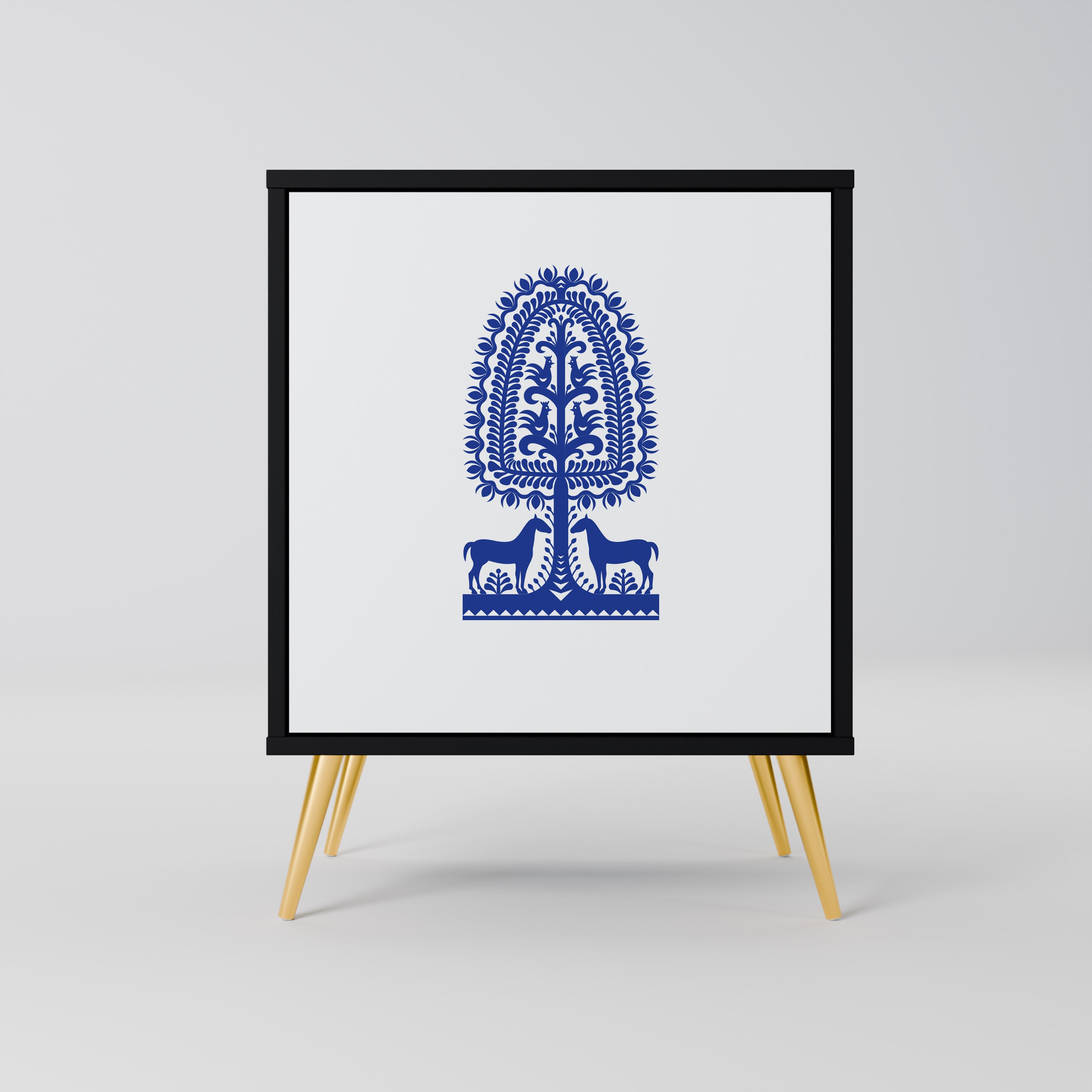 Aparador de una puerta de arte popular polaco en acabado negro