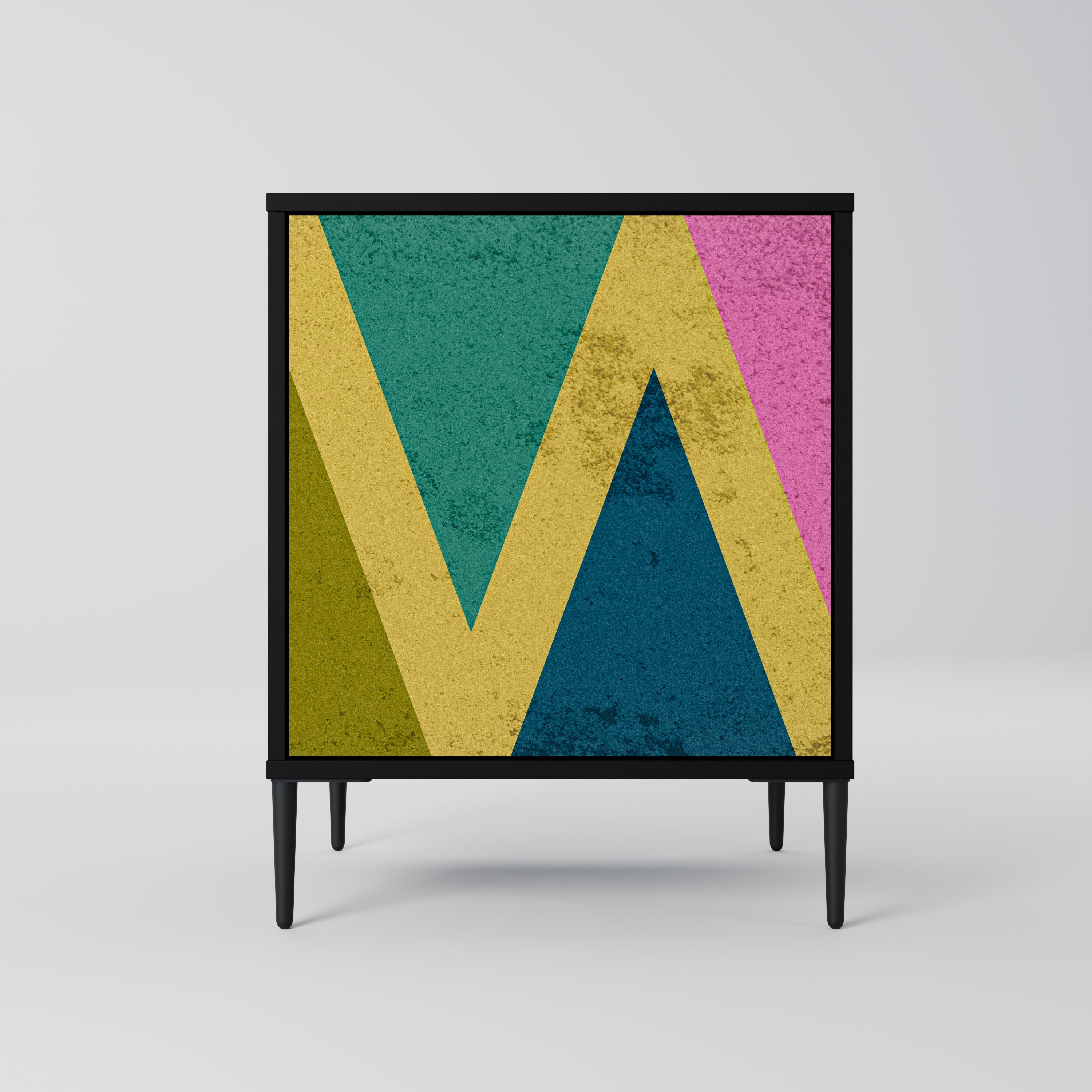 Aparador de 1 puerta COLORFUL TRIANGLES en acabado negro