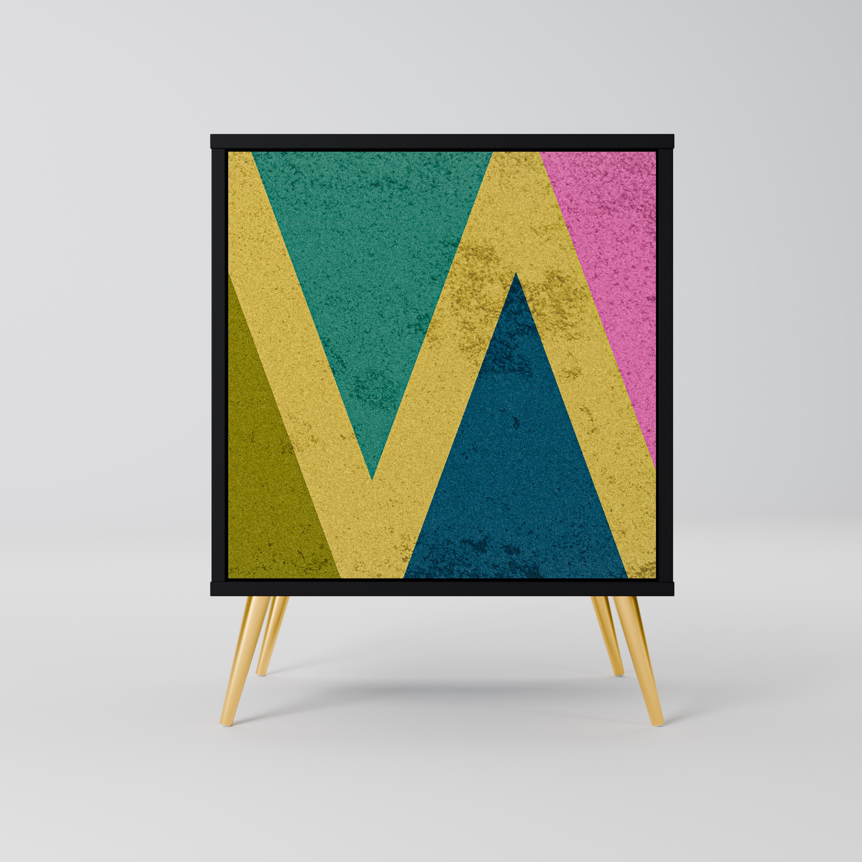Aparador de 1 puerta COLORFUL TRIANGLES en acabado negro